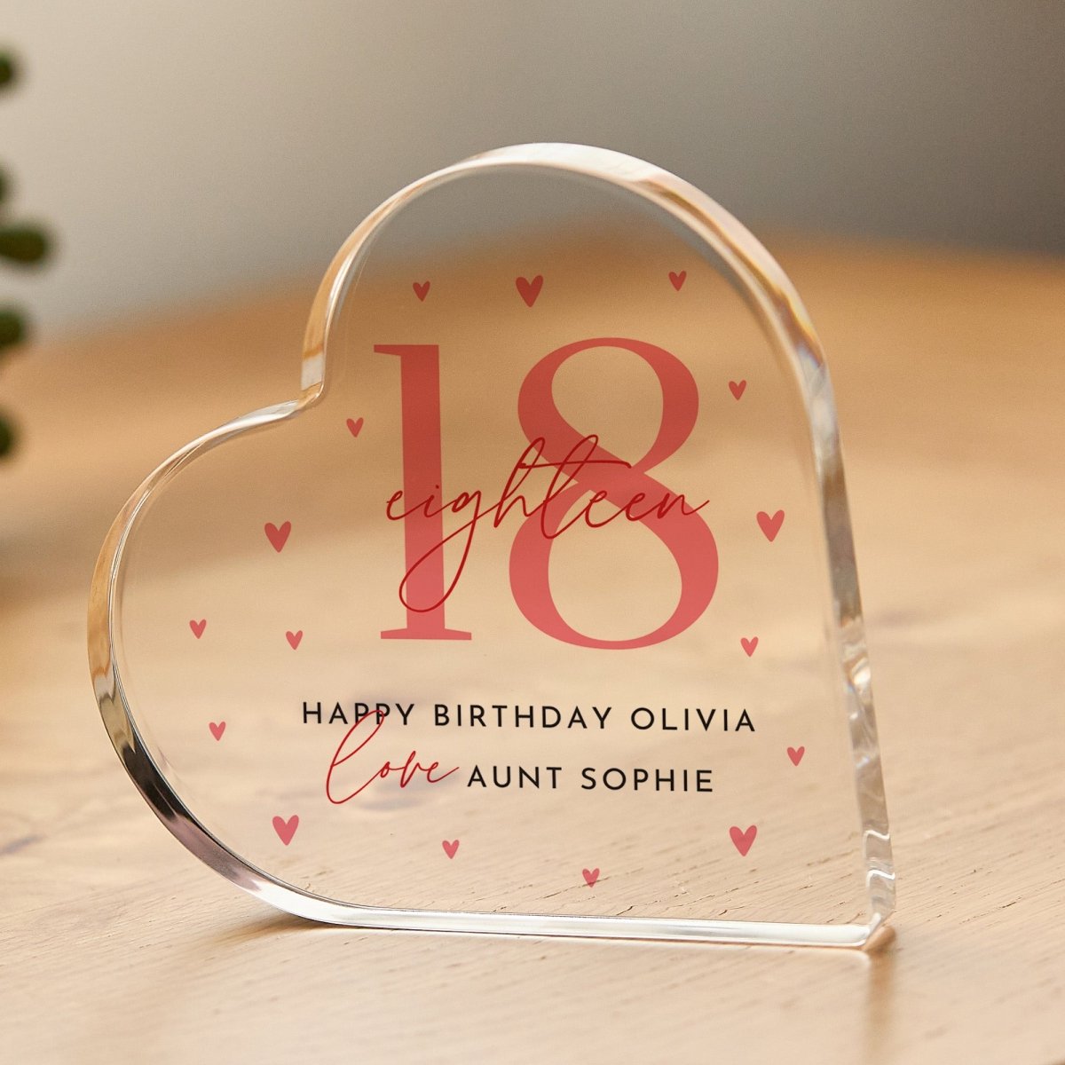 18th Birthday Plaque Gift for Niece, Personalized Any Age Acrylic Keepsake, Pink Heart Milestone Present