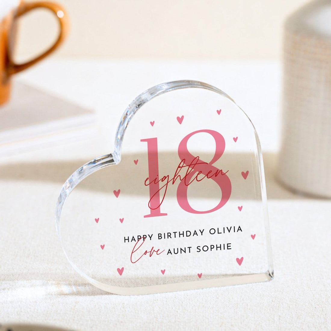 18th Birthday Plaque Gift for Niece, Personalized Any Age Acrylic Keepsake, Pink Heart Milestone Present
