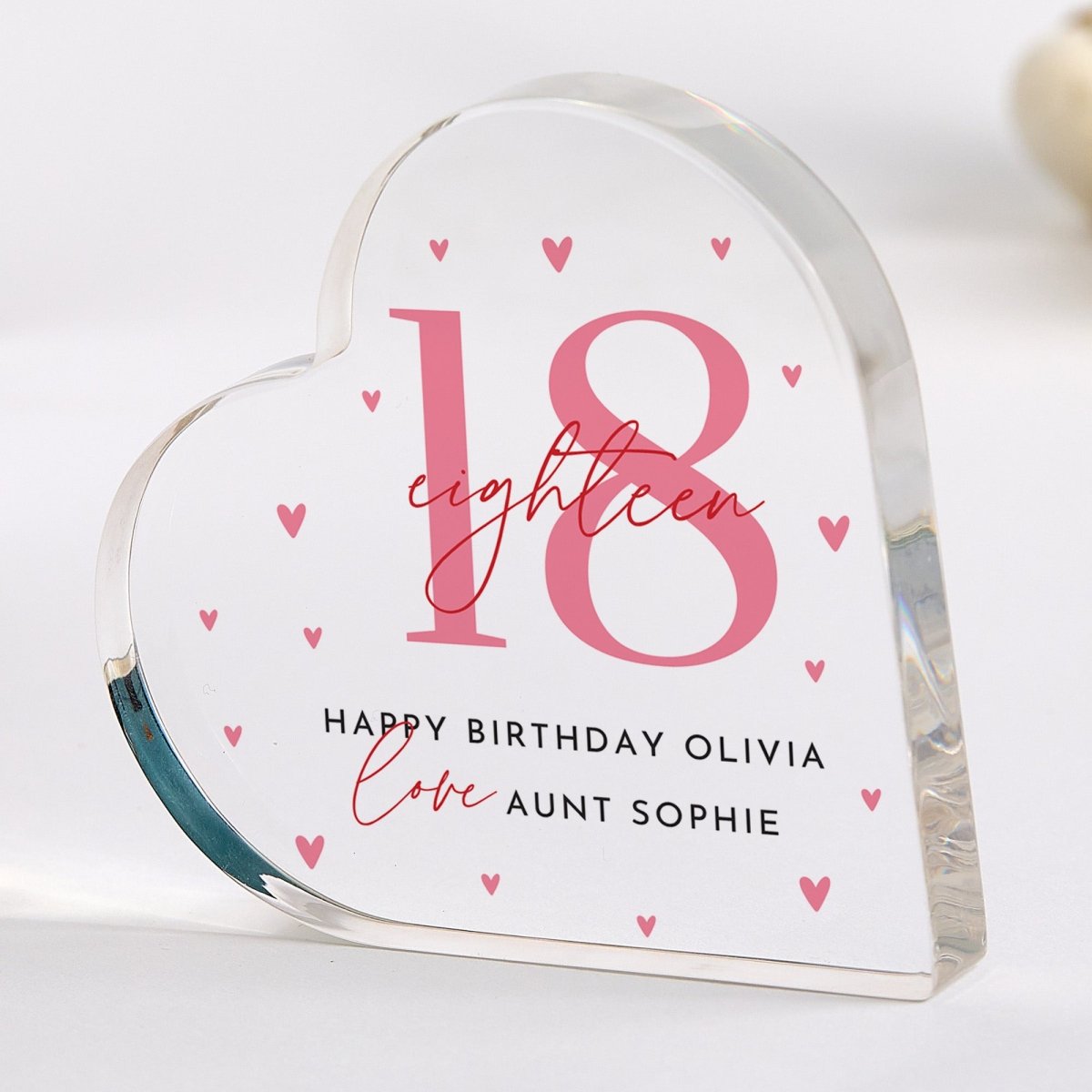 18th Birthday Plaque Gift for Niece, Personalized Any Age Acrylic Keepsake, Pink Heart Milestone Present