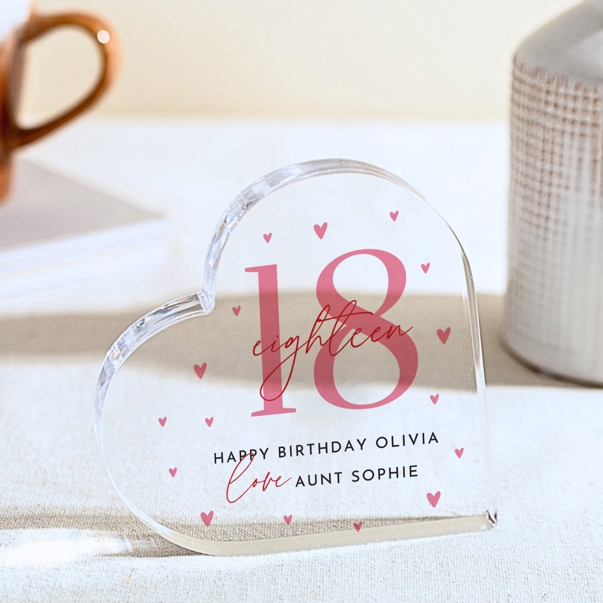 18th Birthday Plaque Gift for Niece, Personalized Any Age Acrylic Keepsake, Pink Heart Milestone Present