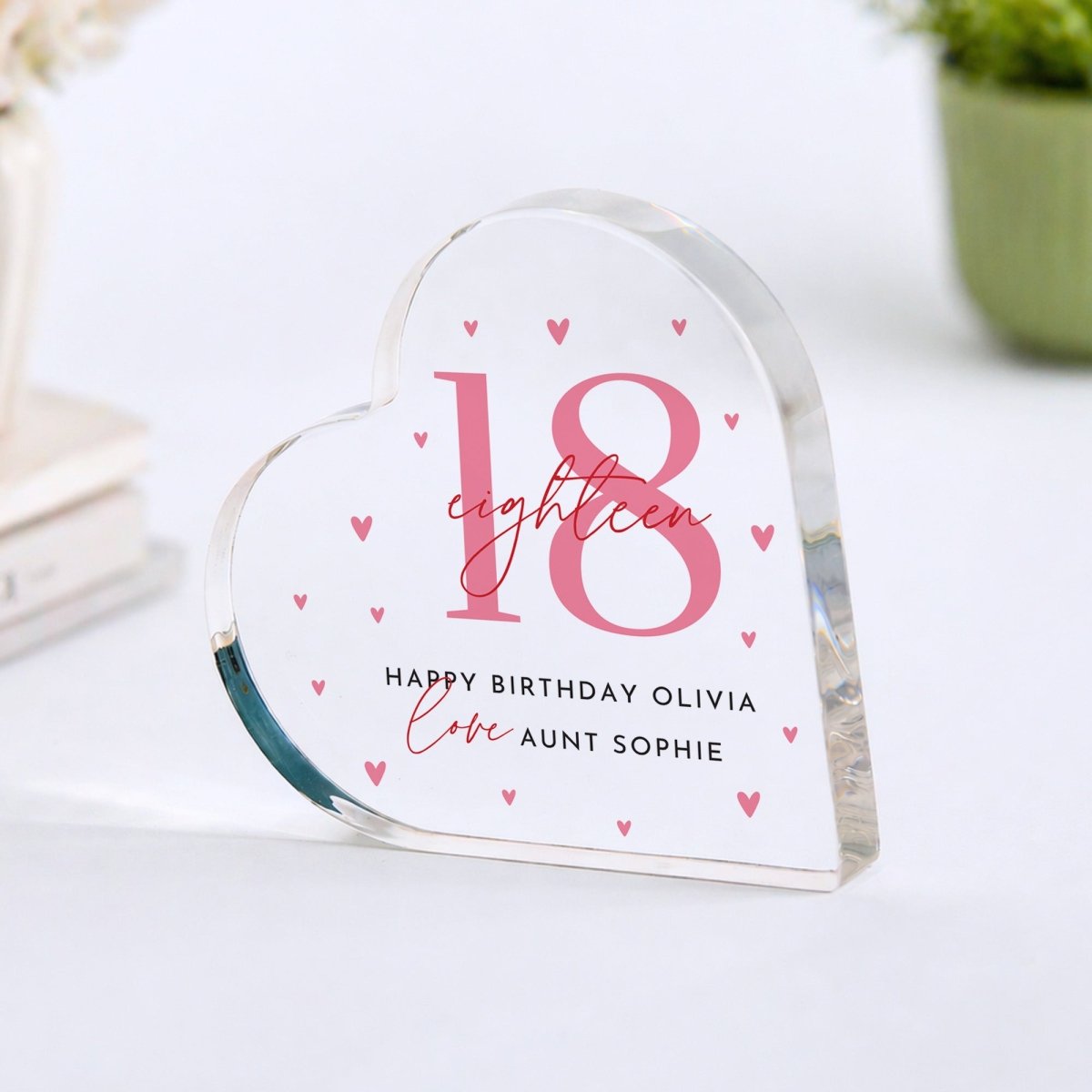 18th Birthday Plaque Gift for Niece, Personalized Any Age Acrylic Keepsake, Pink Heart Milestone Present