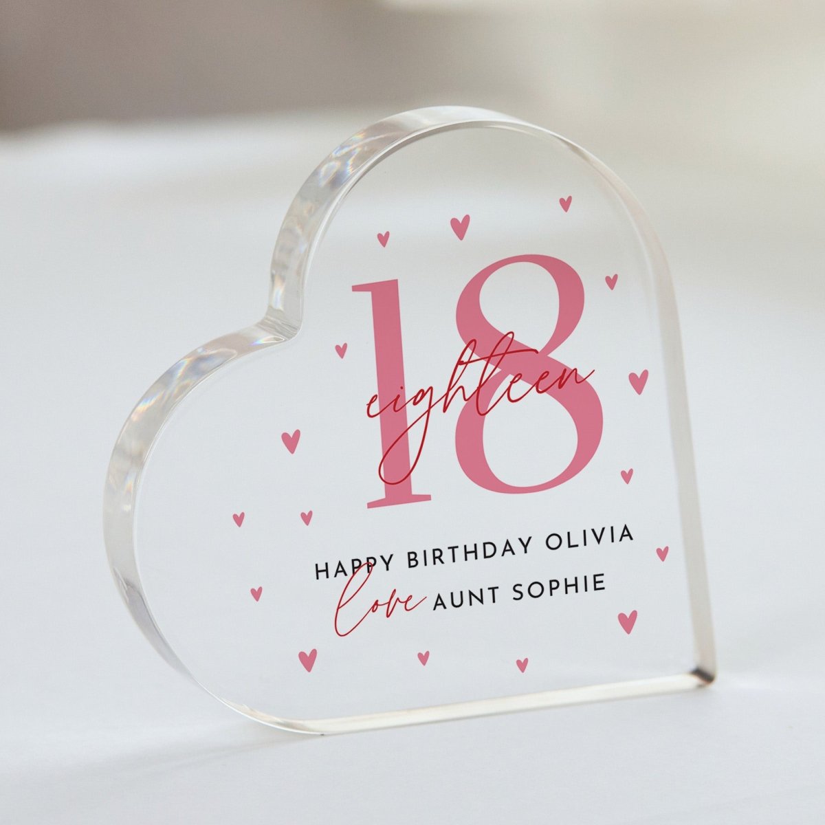 18th Birthday Plaque Gift for Niece, Personalized Any Age Acrylic Keepsake, Pink Heart Milestone Present