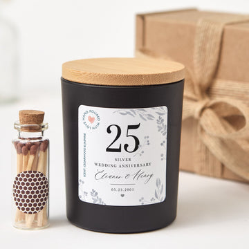 25th Silver Wedding Anniversary Candle | Custom Couple Gift with Gift Box & Matches |Personalized Silver Anniversary Keepsake Candle