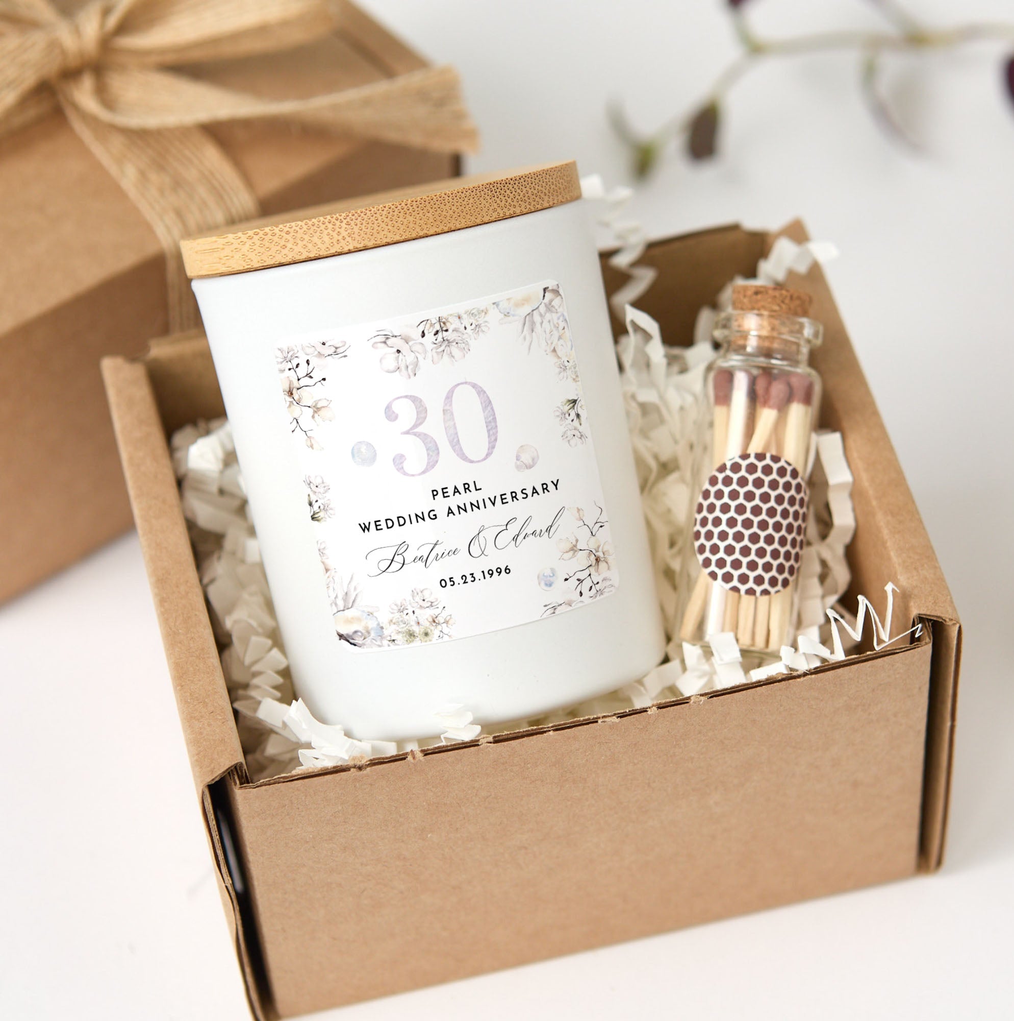 30th Pearl Wedding Anniversary Candle | Personalized Custom Couple Gift with Gift Box & Matches | Pearl Anniversary Keepsake Candle