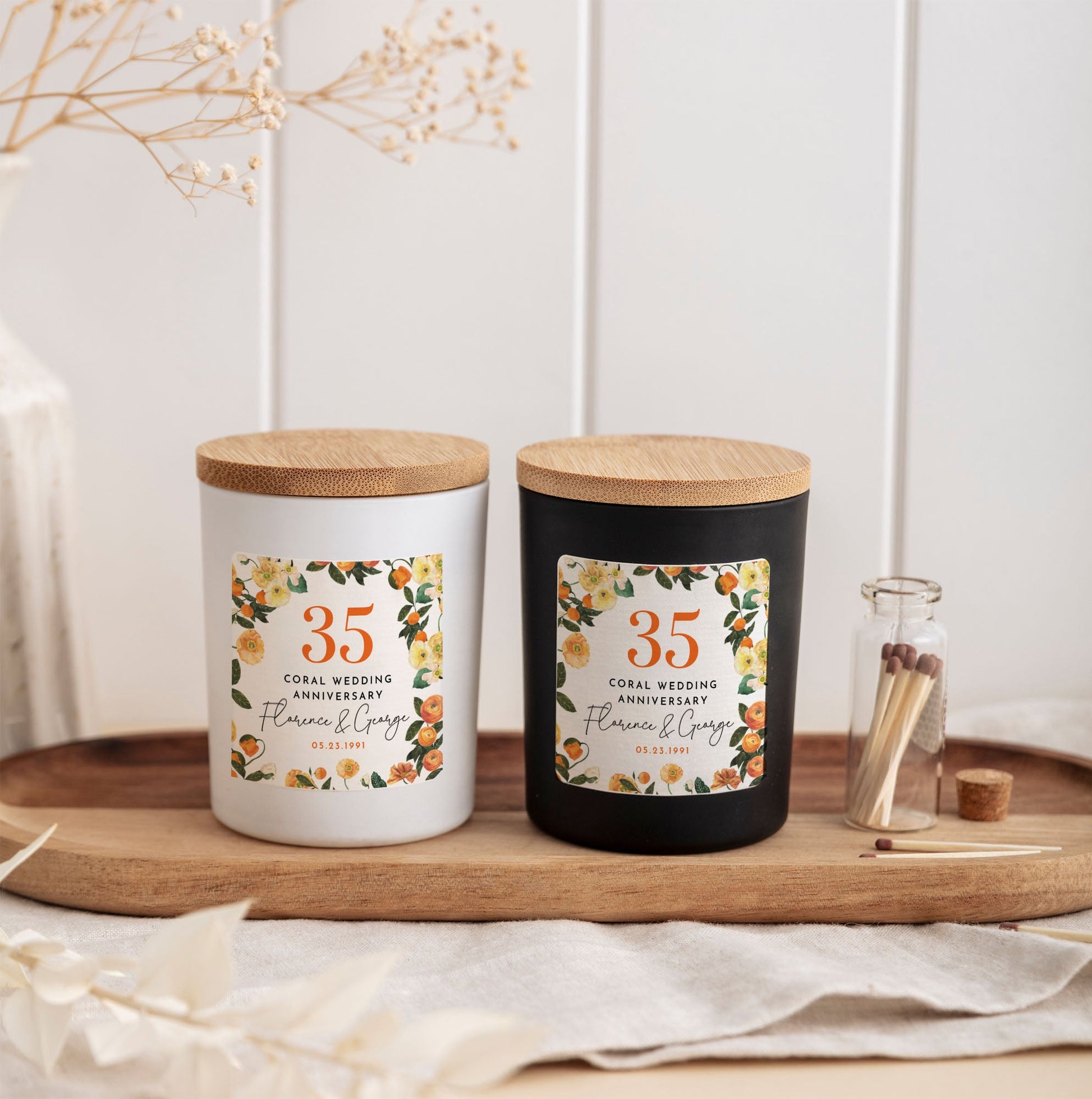 35th Coral Wedding Anniversary Candle | Custom Couple Gift with Gift Box & Matches | Personalized Coral Anniversary Keepsake Candle