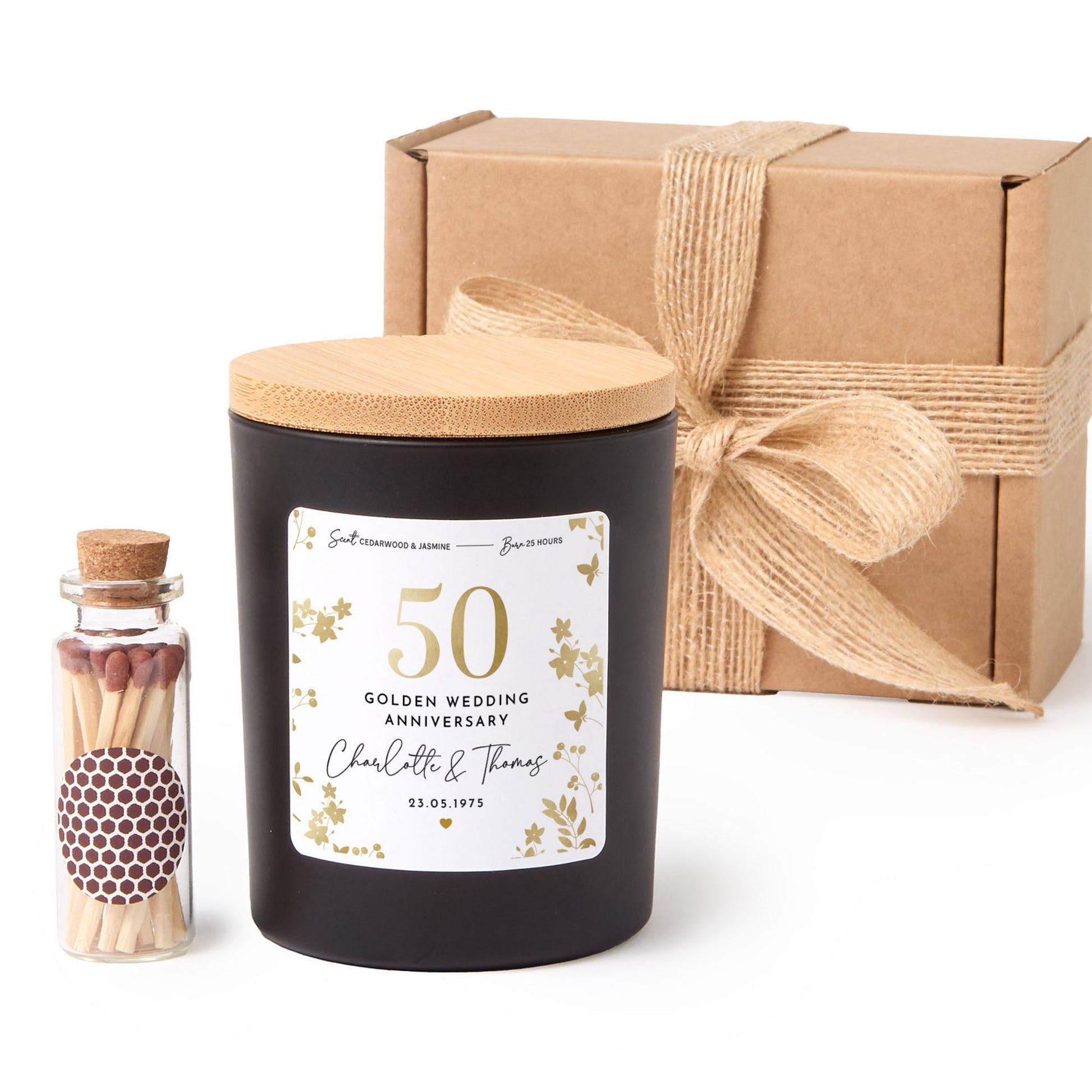 50th Golden Wedding Anniversary Candle | Custom Couple Gift with Gift Box | Personalized Gold Anniversary Keepsake Candle