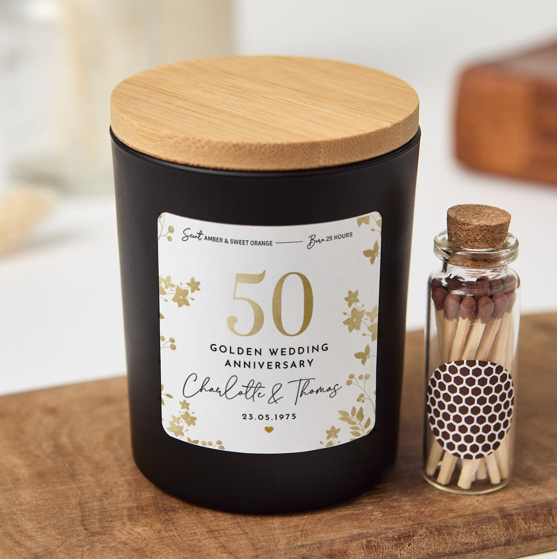 50th Golden Wedding Anniversary Candle | Custom Couple Gift with Gift Box | Personalized Gold Anniversary Keepsake Candle