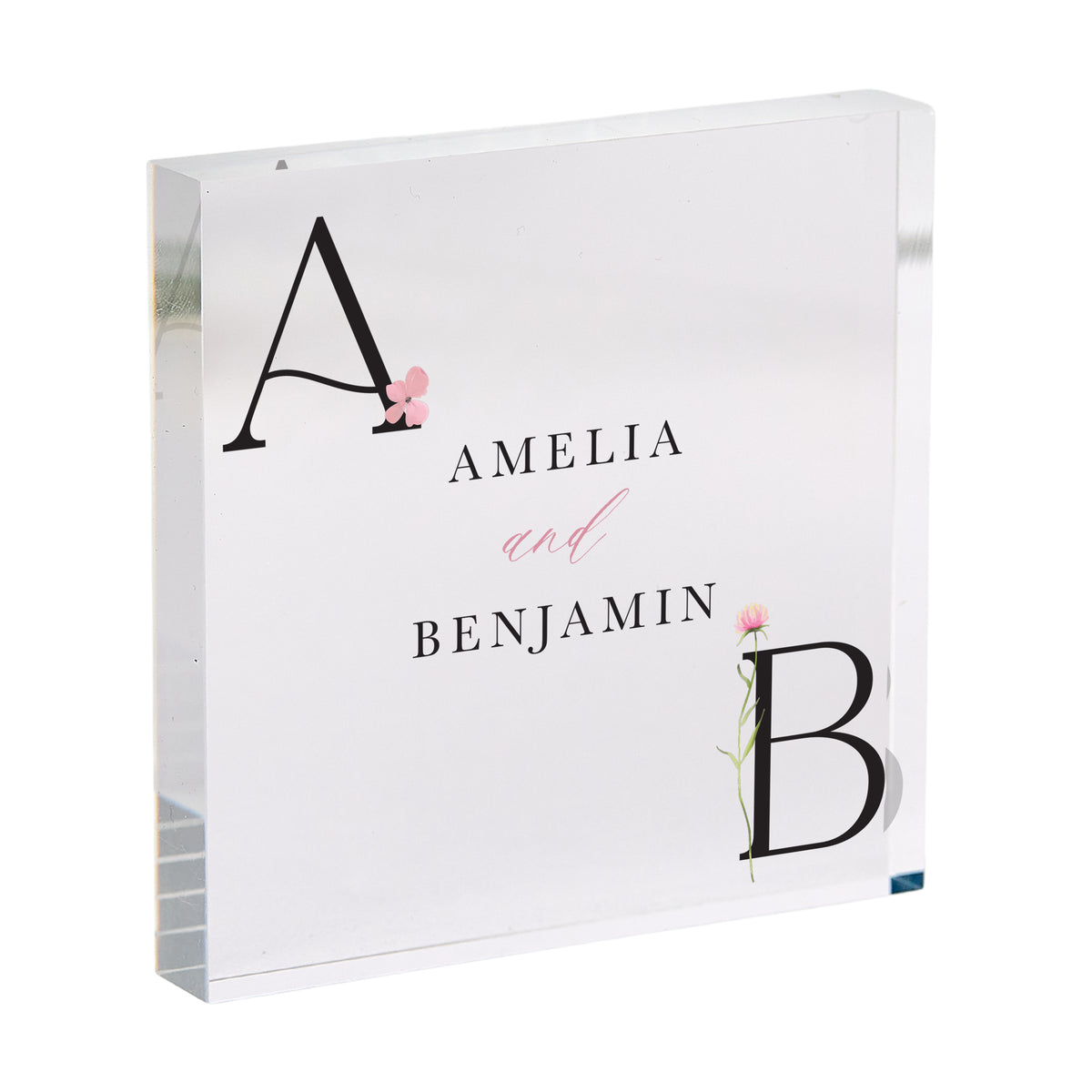 Personalized Couples Acrylic Plaque, Custom Initials and Names Keepsake, Floral Engagement or Wedding Gift