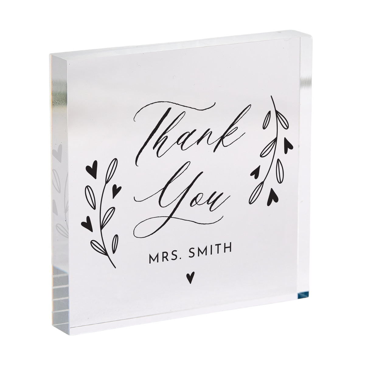 Thank You Gift for Teacher, Personalized Acrylic Plaque with Floral Hearts, Classroom Appreciation Keepsake