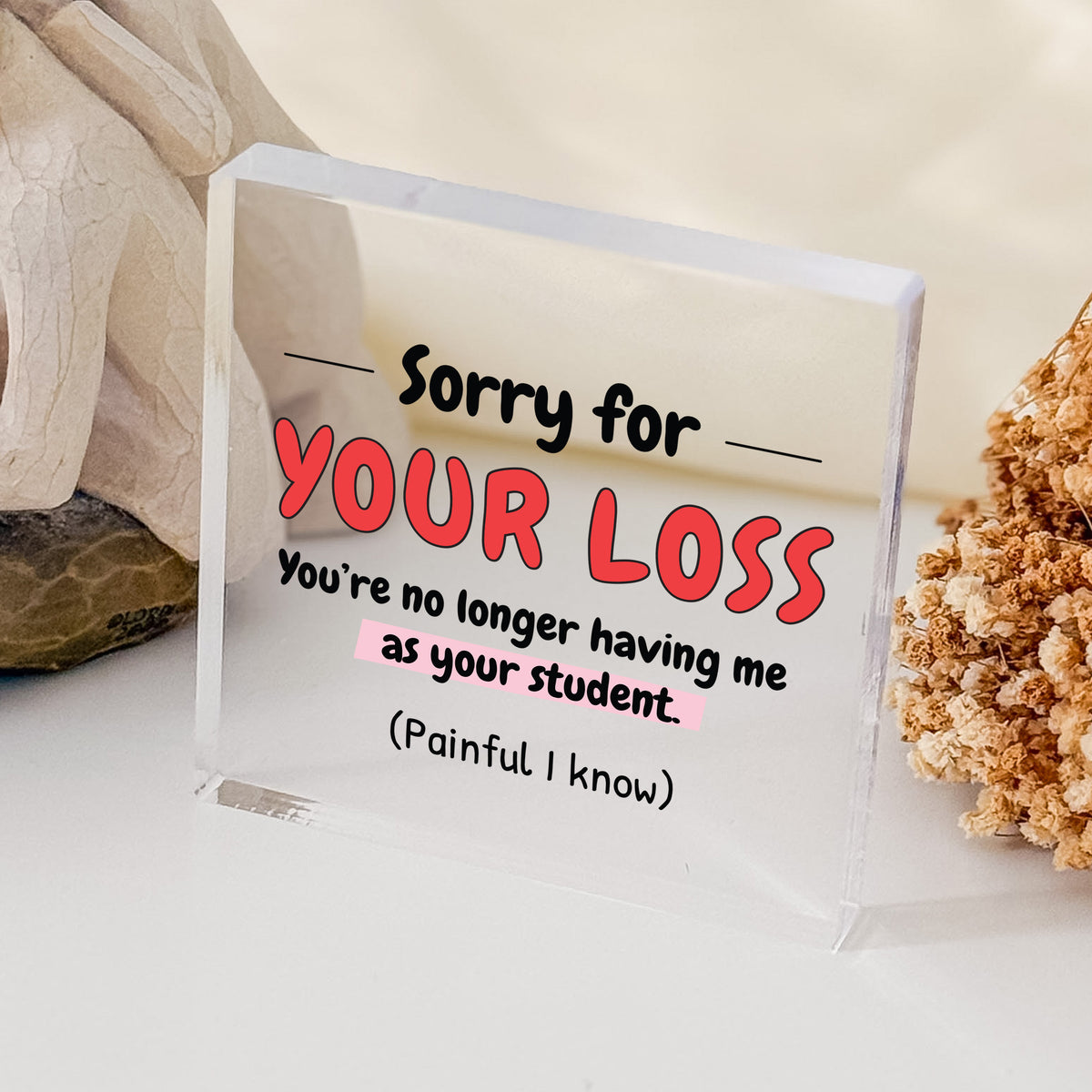 Funny Teacher Graduation Gift, Sorry for Your Loss Acrylic Plaque, Student Leaving School Appreciation Keepsake