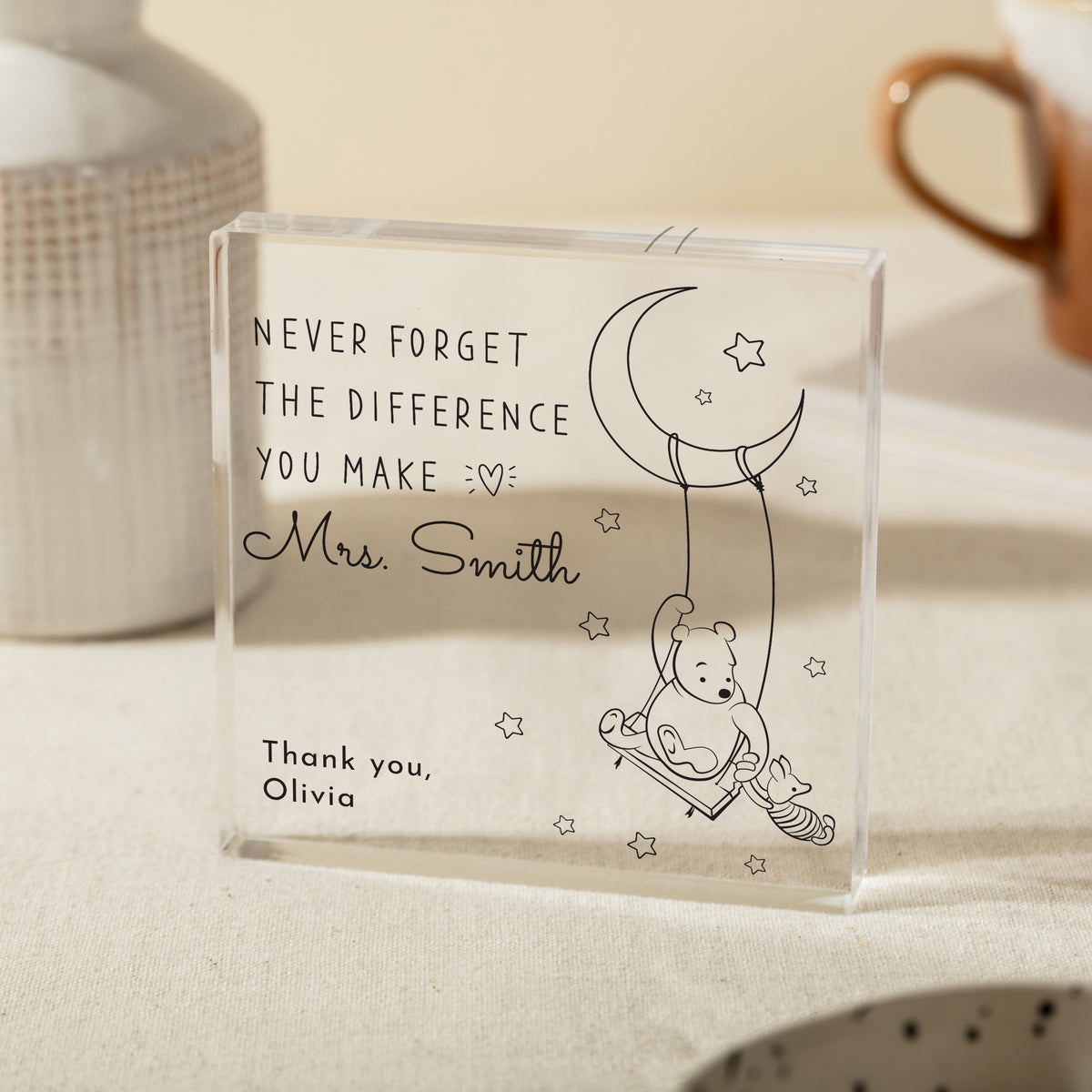 Thank You Gift for Teacher, Personalized Acrylic Plaque, Never Forget the Difference You Make, Moon and Stars Keepsake