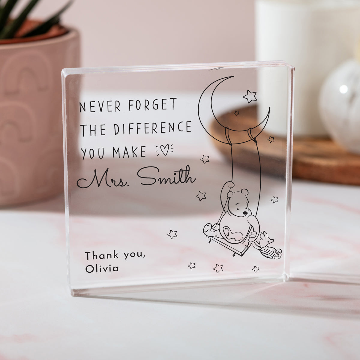 Thank You Gift for Teacher, Personalized Acrylic Plaque, Never Forget the Difference You Make, Moon and Stars Keepsake