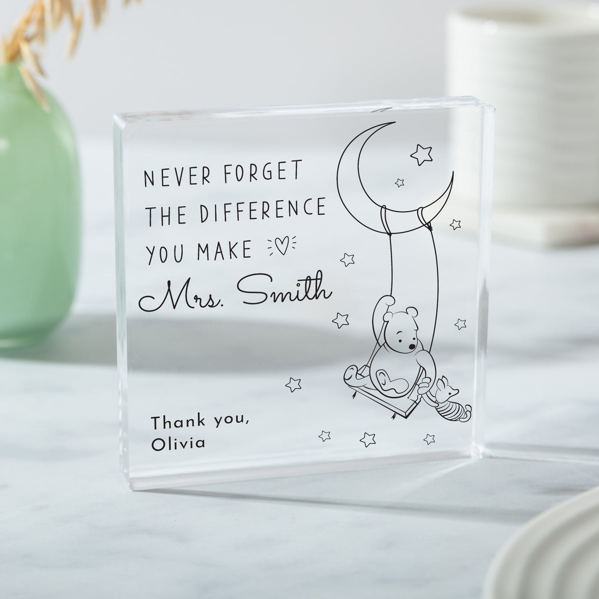 Thank You Gift for Teacher, Personalized Acrylic Plaque, Never Forget the Difference You Make, Moon and Stars Keepsake