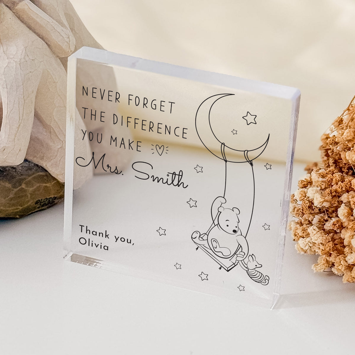 Thank You Gift for Teacher, Personalized Acrylic Plaque, Never Forget the Difference You Make, Moon and Stars Keepsake
