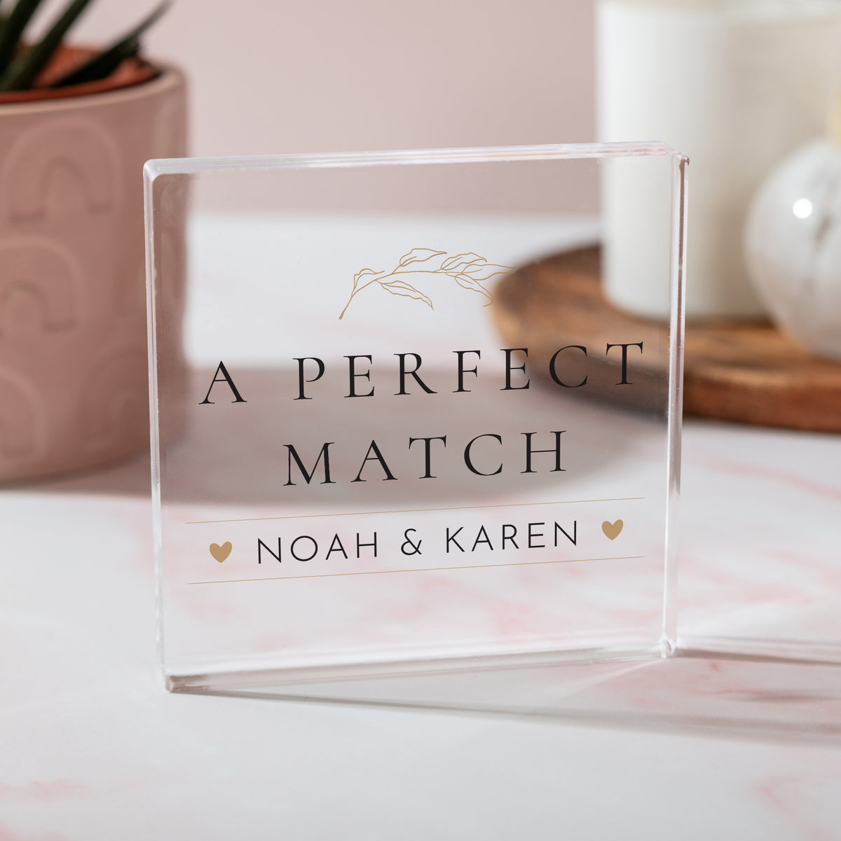 Personalized Couple Gift, A Perfect Match Acrylic Plaque, Romantic Name Keepsake for Wedding, Anniversary or Engagement