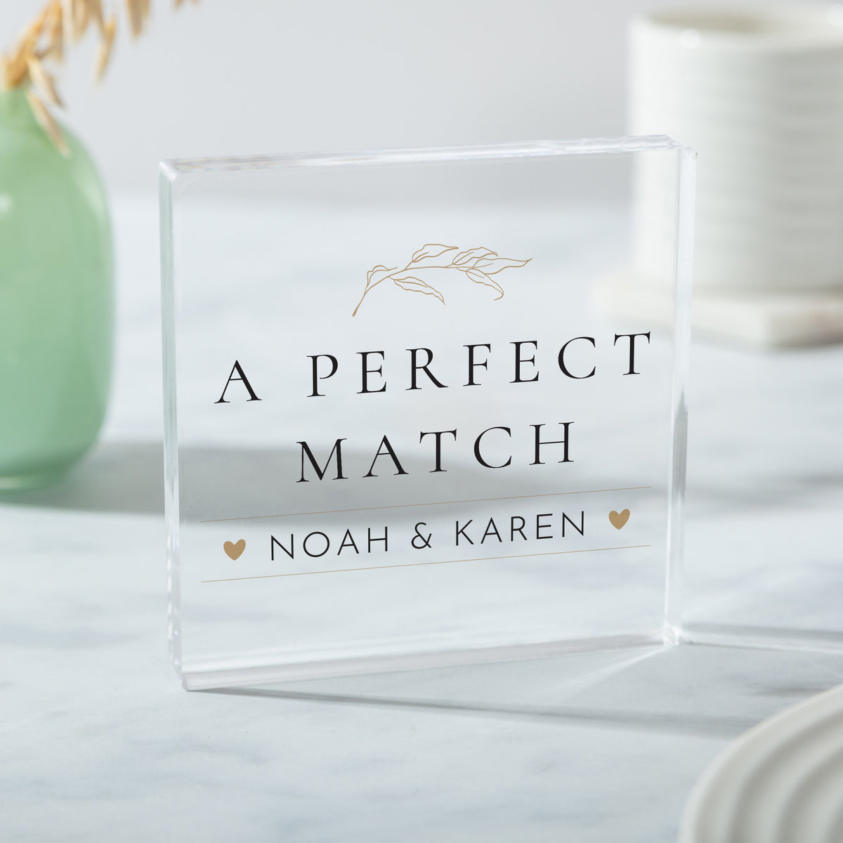 Personalized Couple Gift, A Perfect Match Acrylic Plaque, Romantic Name Keepsake for Wedding, Anniversary or Engagement