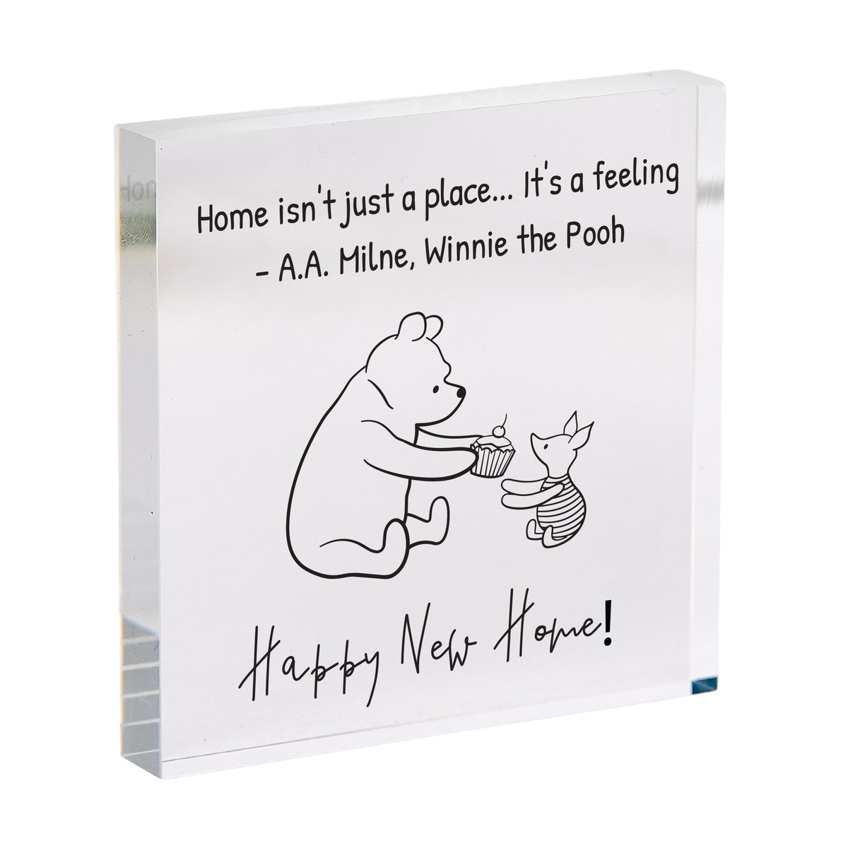 Happy New Home Acrylic Plaque, Winnie the Pooh Housewarming Keepsake with Home Is a Feeling Quote Decor
