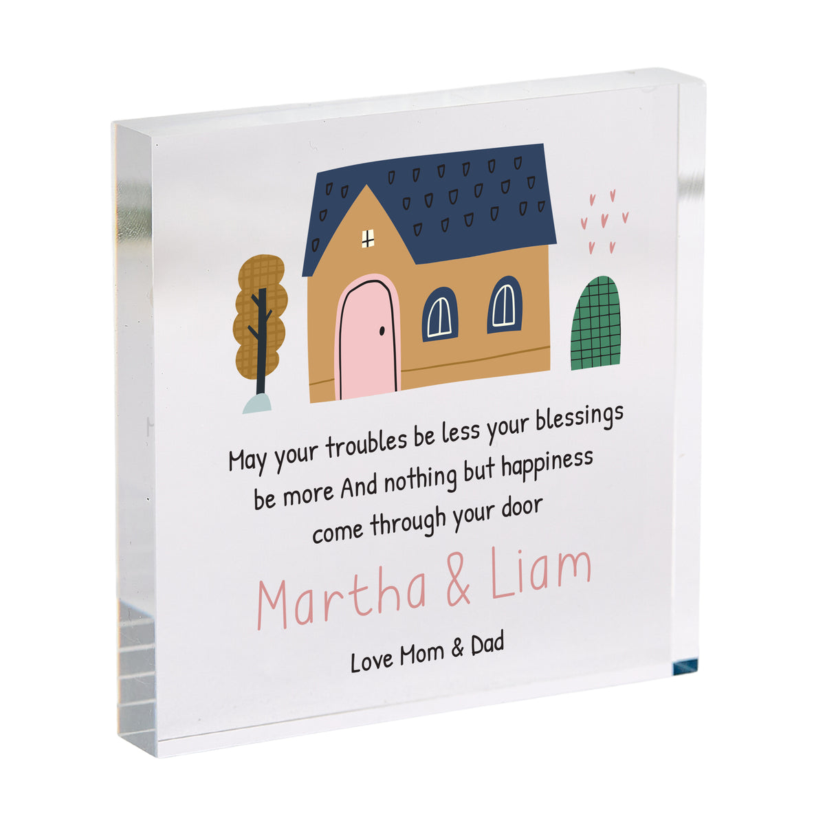 Personalized New Home Blessing Acrylic Plaque, Housewarming Gift for Couple, Happy Home Quote Keepsake with Cottage Art