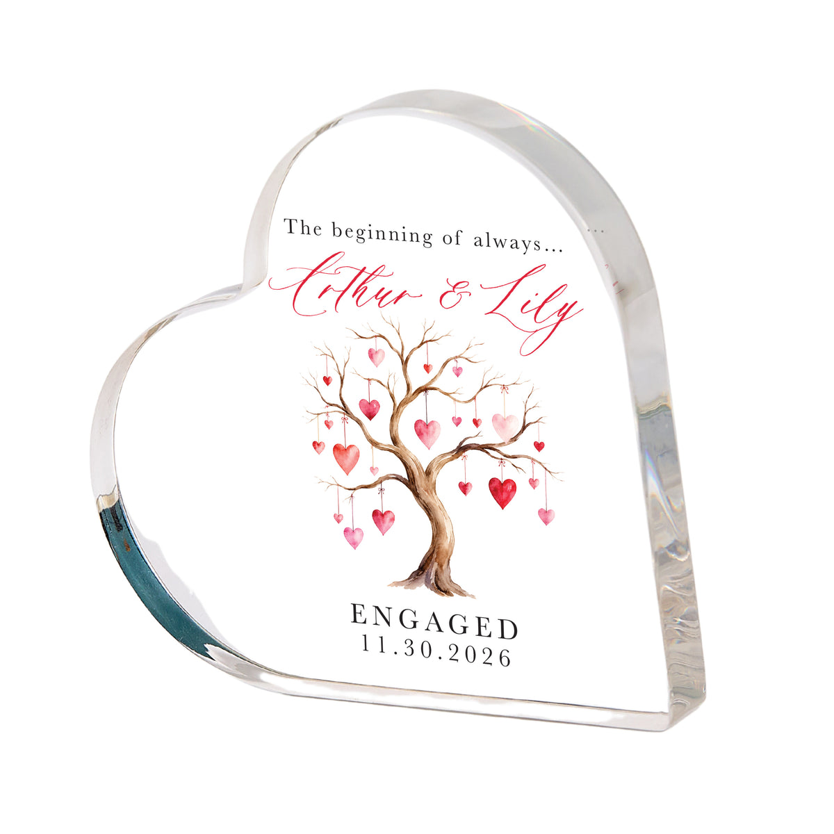 Engagement Gift for Couple, Personalized Acrylic Heart Plaque, Hanging Hearts Tree Keepsake for Fiancé and Fiancée