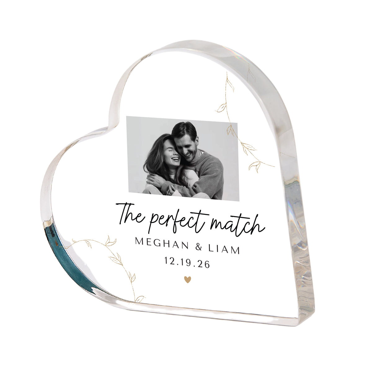 Personalized Couple Photo Gift, The Perfect Match Acrylic Heart Plaque, Custom Names Date Wedding Anniversary Keepsake