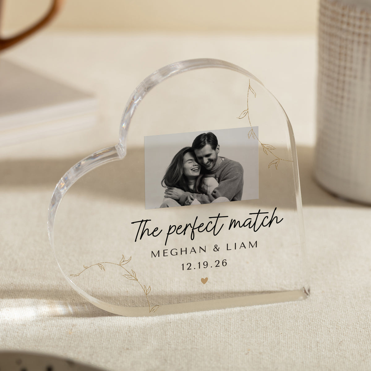 Personalized Couple Photo Gift, The Perfect Match Acrylic Heart Plaque, Custom Names Date Wedding Anniversary Keepsake