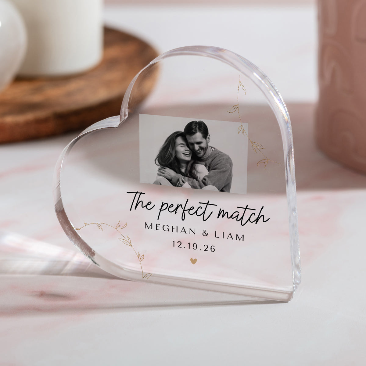 Personalized Couple Photo Gift, The Perfect Match Acrylic Heart Plaque, Custom Names Date Wedding Anniversary Keepsake