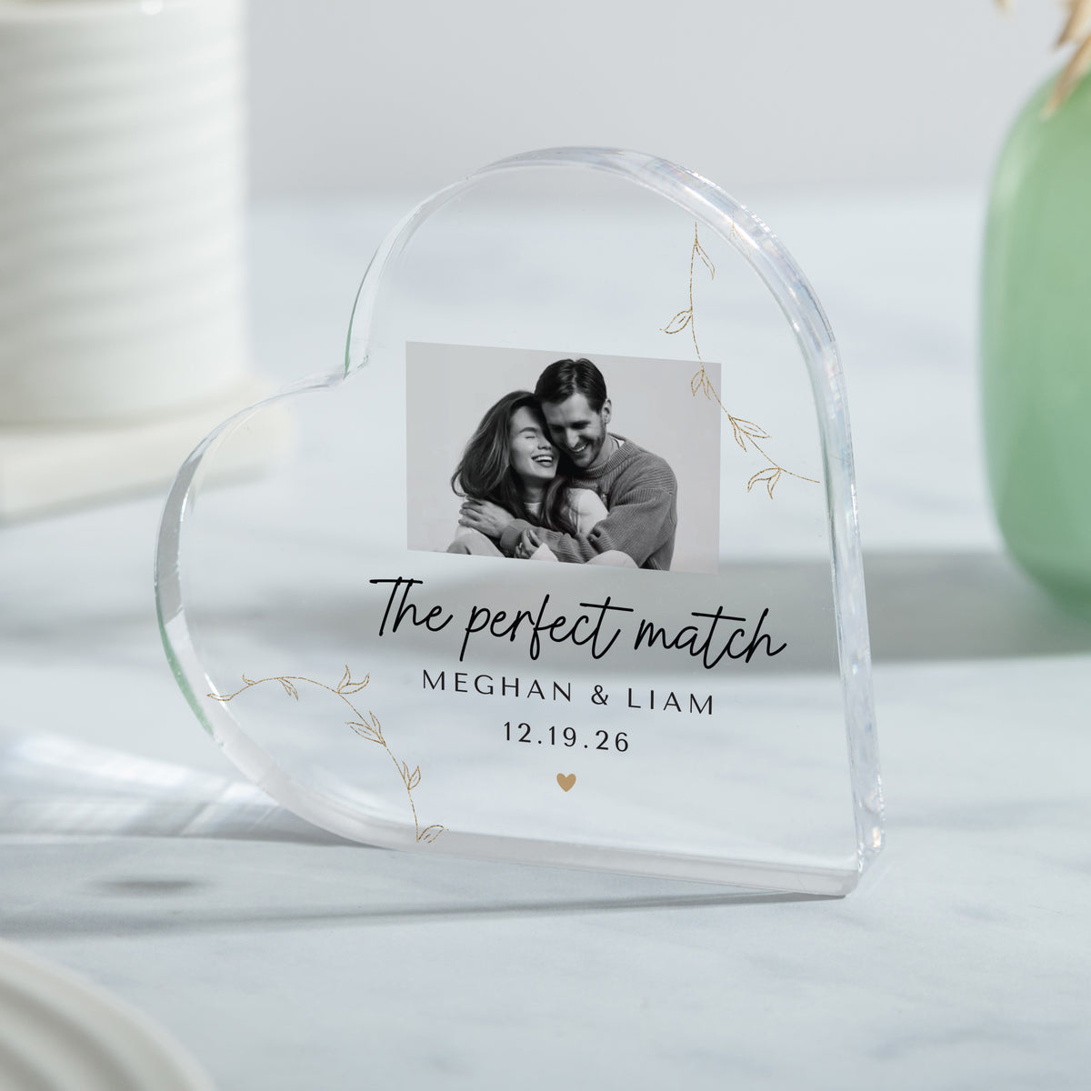Personalized Couple Photo Gift, The Perfect Match Acrylic Heart Plaque, Custom Names Date Wedding Anniversary Keepsake