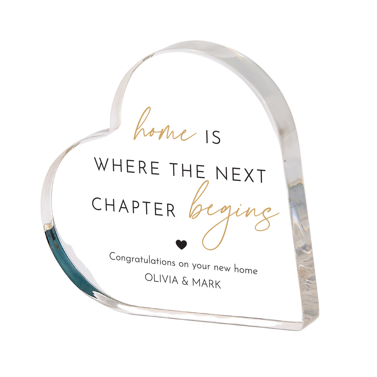 New Home Gift, Personalized Acrylic Heart Plaque, Housewarming Keepsake With Home Is Where the Next Chapter Begins