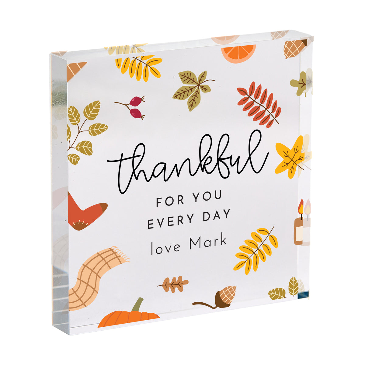 Everyday Thank You Gift, Personalized Acrylic Plaque with Autumn Leaves, Thoughtful Appreciation Keepsake for Her