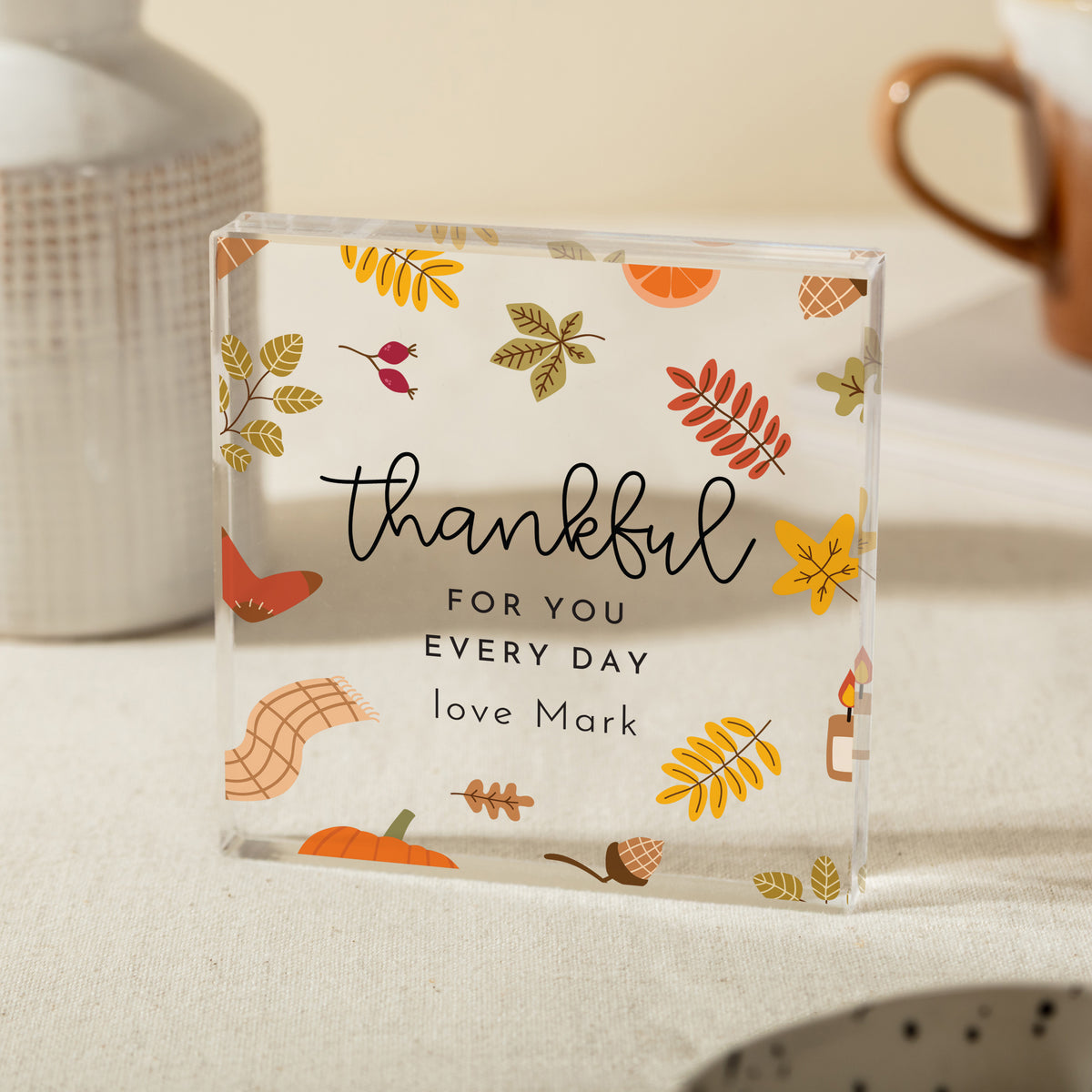 Everyday Thank You Gift, Personalized Acrylic Plaque with Autumn Leaves, Thoughtful Appreciation Keepsake for Her