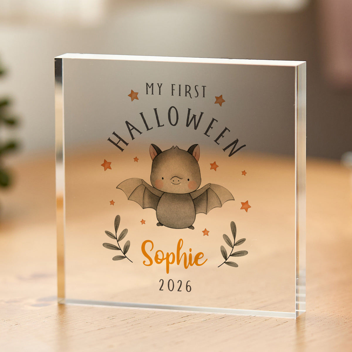 My First Halloween Personalized Acrylic Plaque, Cute Bat Baby Keepsake, Custom Name and 2026 Fall Nursery Decor