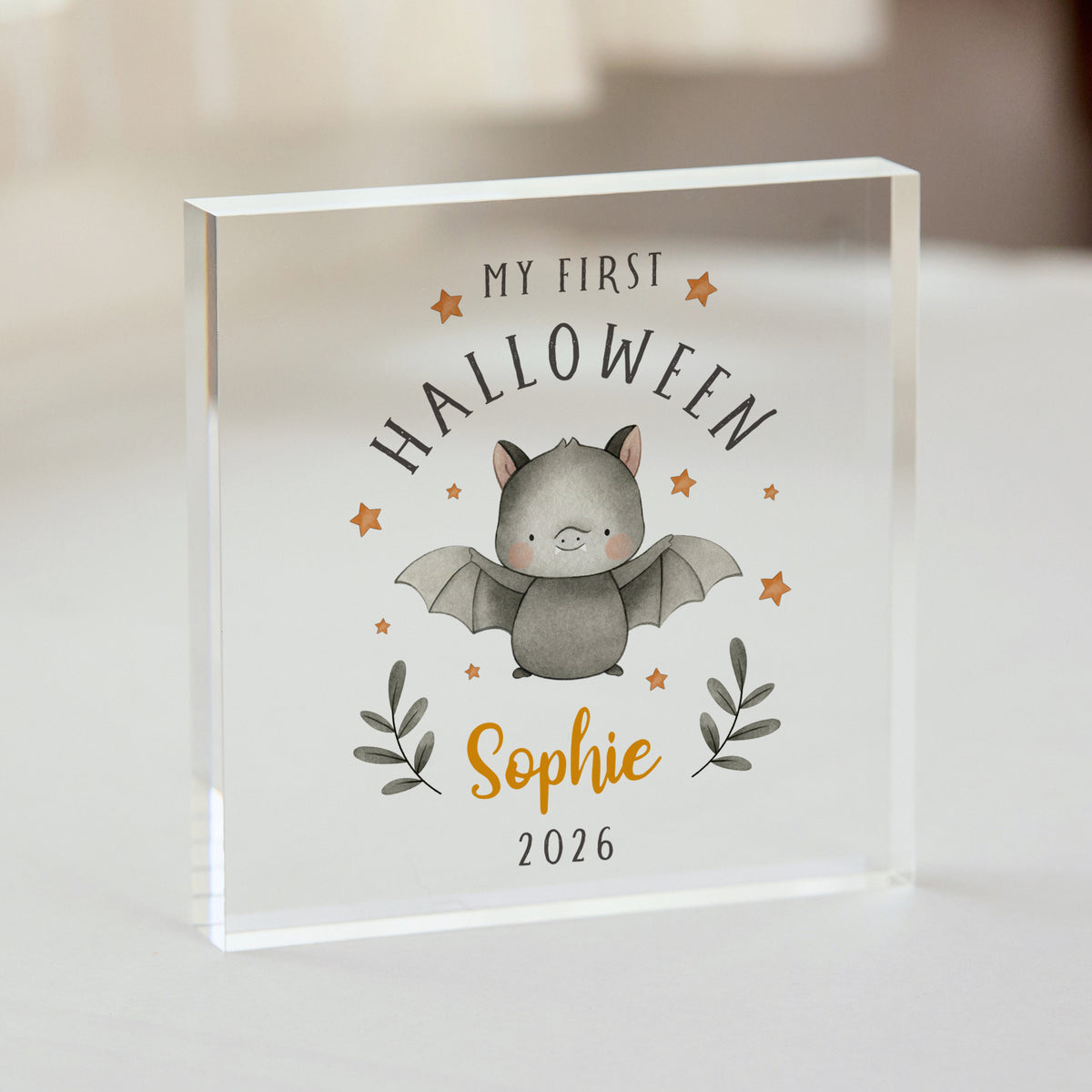 My First Halloween Personalized Acrylic Plaque, Cute Bat Baby Keepsake, Custom Name and 2026 Fall Nursery Decor