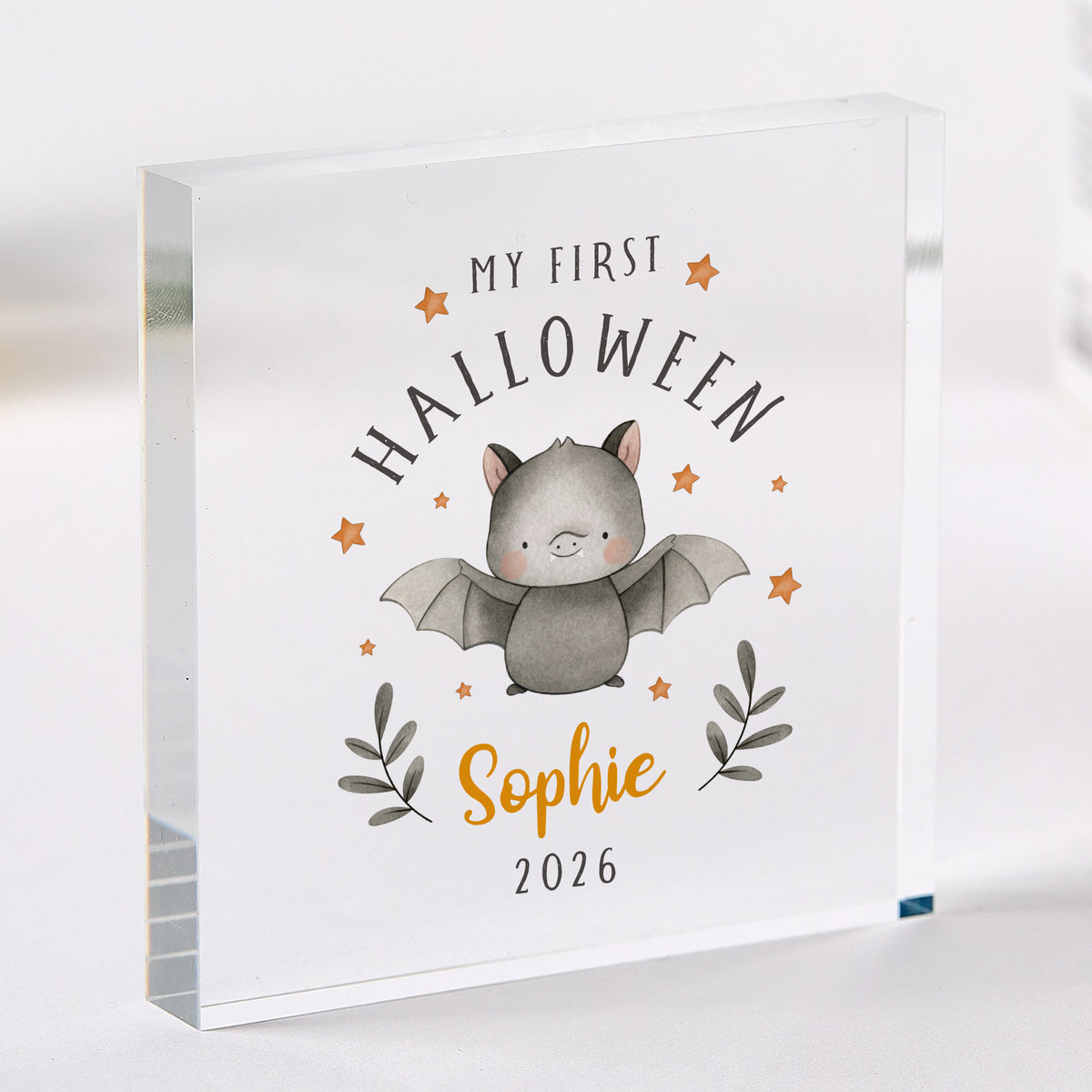My First Halloween Personalized Acrylic Plaque, Cute Bat Baby Keepsake, Custom Name and 2026 Fall Nursery Decor