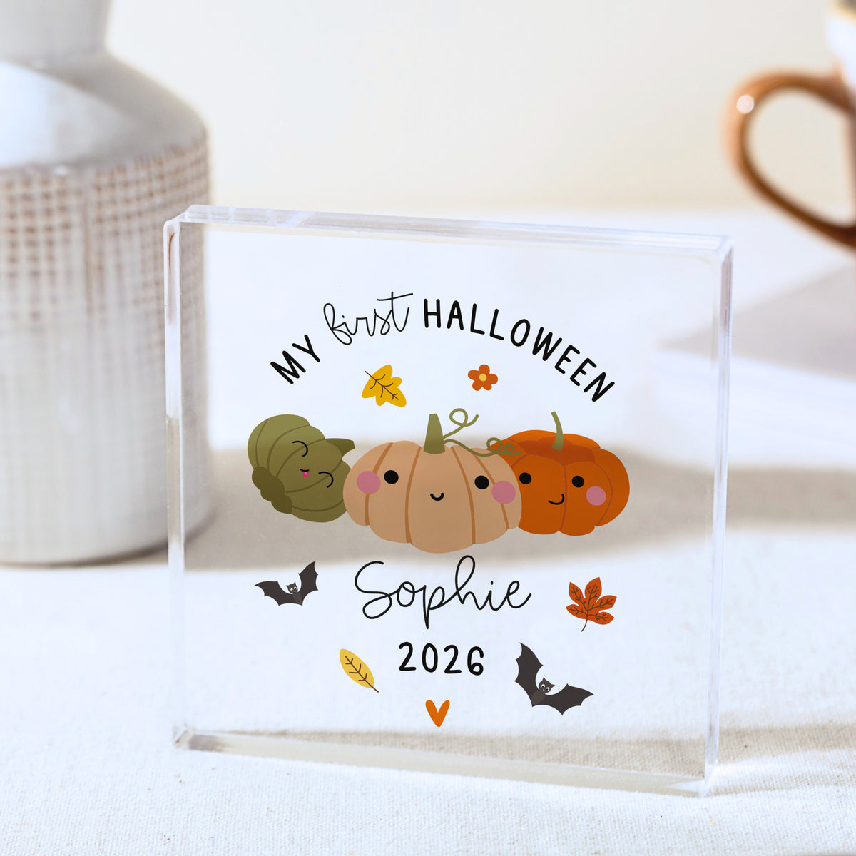 Personalized First Halloween 2026 Acrylic Plaque, Cute Pumpkin Keepsake for Baby, Autumn Nursery Decor