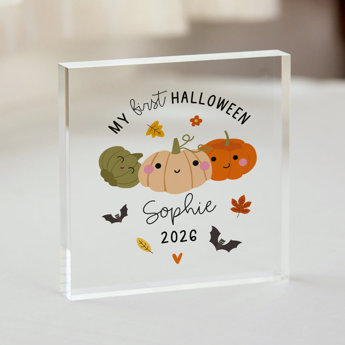 Personalized First Halloween 2026 Acrylic Plaque, Cute Pumpkin Keepsake for Baby, Autumn Nursery Decor