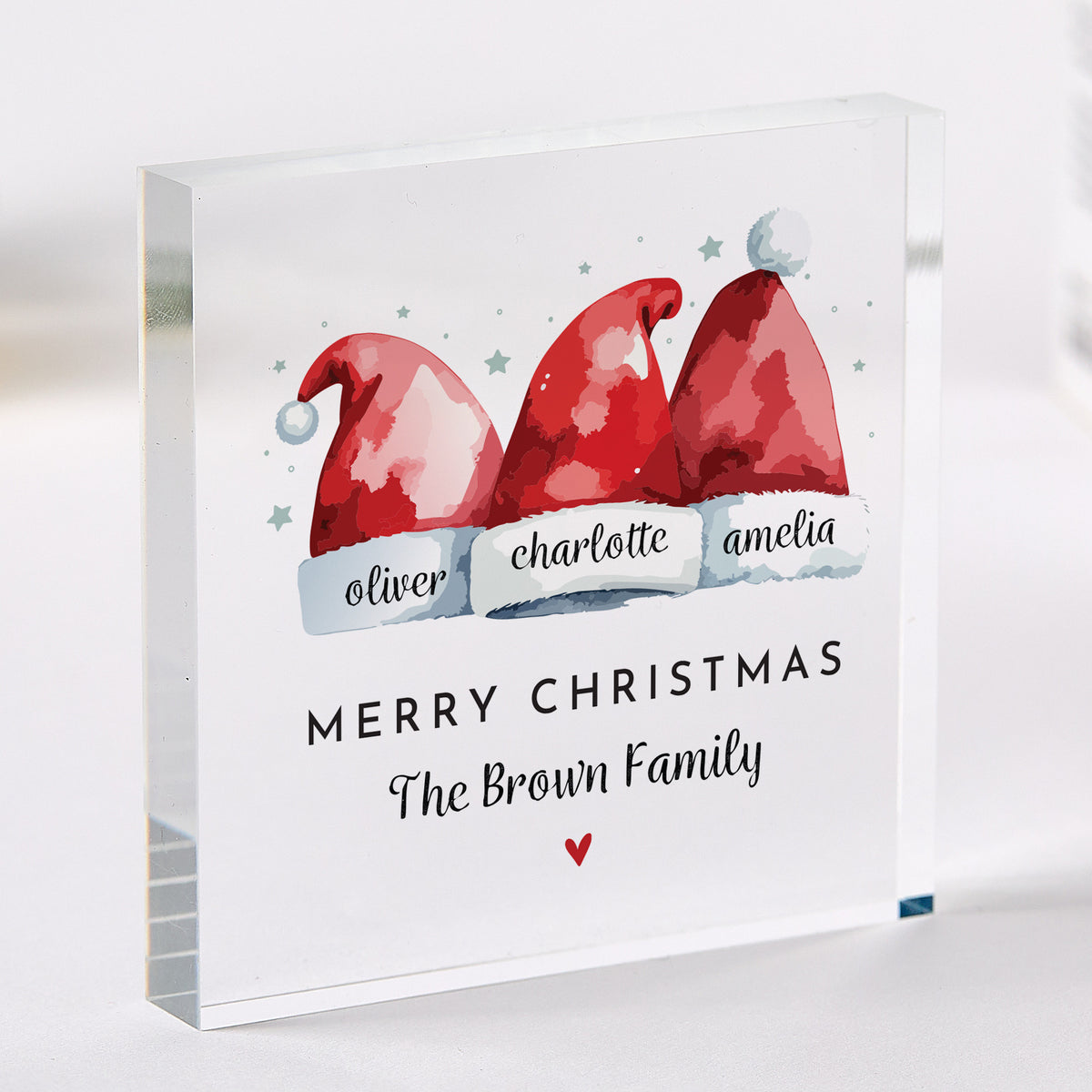 Personalized Family Christmas Acrylic Plaque, Red Santa Hat Name Keepsake, Merry Christmas Decor for Home