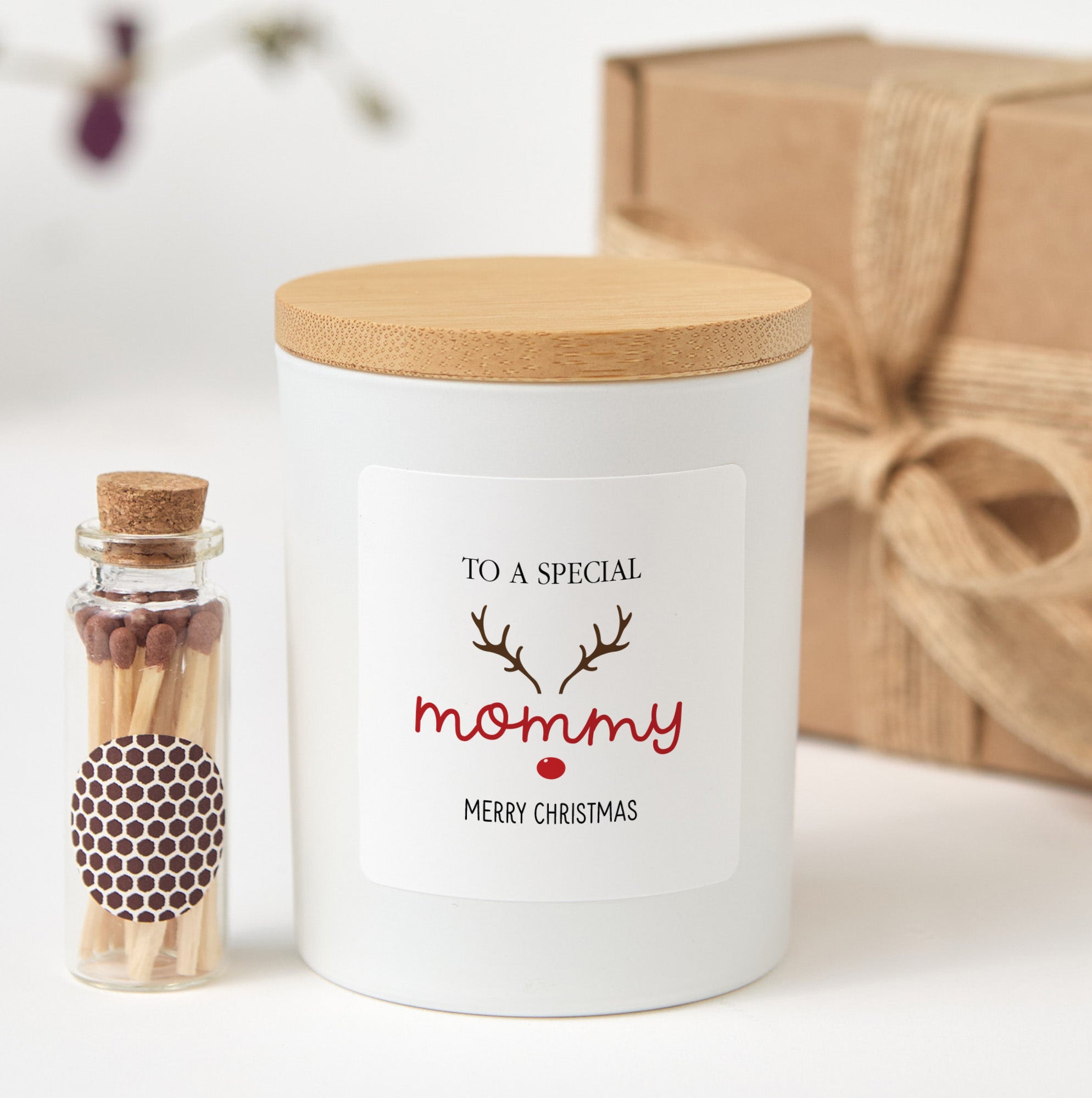 Christmas Candle Gift for Mommy | Hand-Poured Soy Wax Candle with Matches | Holiday Present Box for Mom