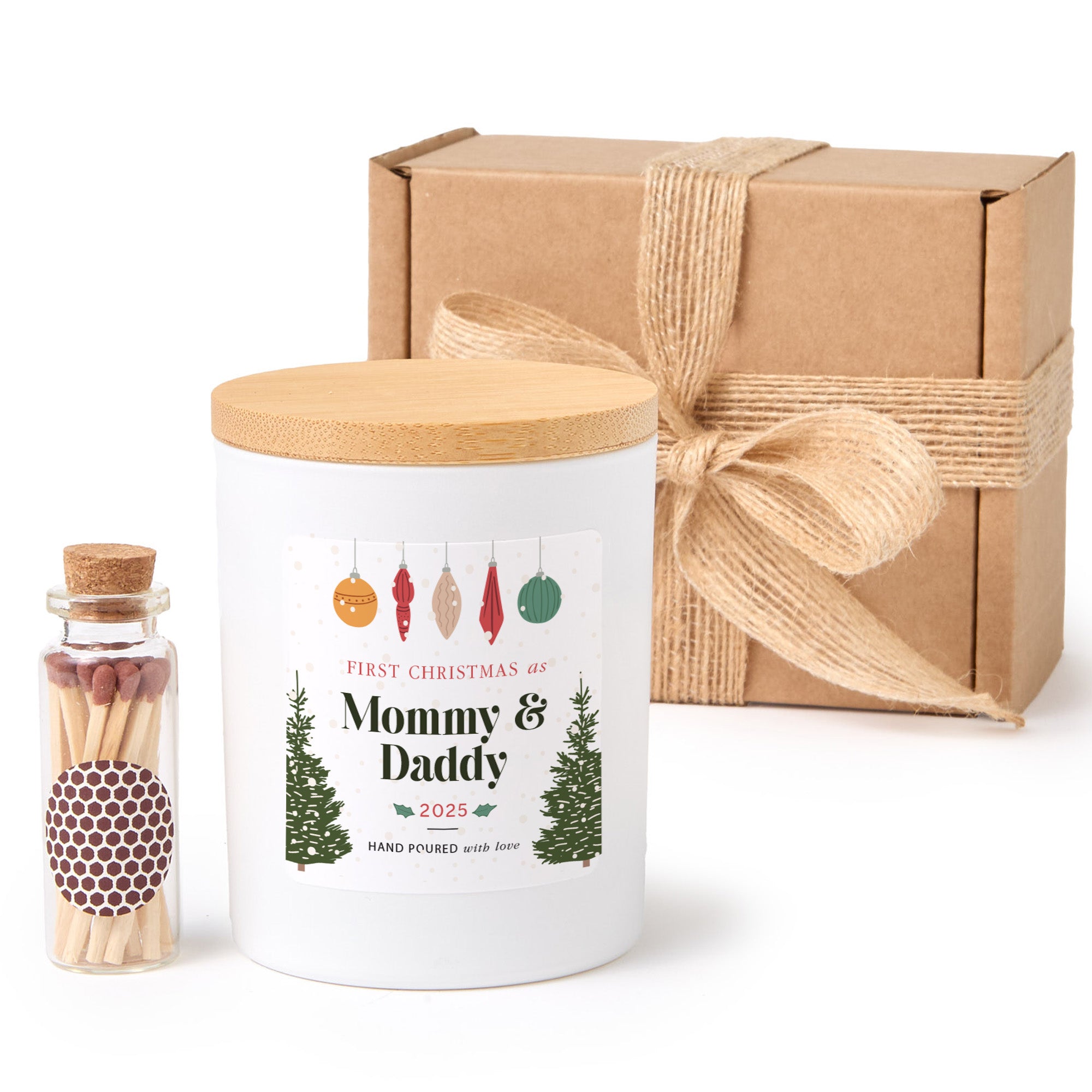 First Christmas as Mommy & Daddy Candle | Personalized Holiday Soy Wax Candle | New Parents Xmas Gift with Matches