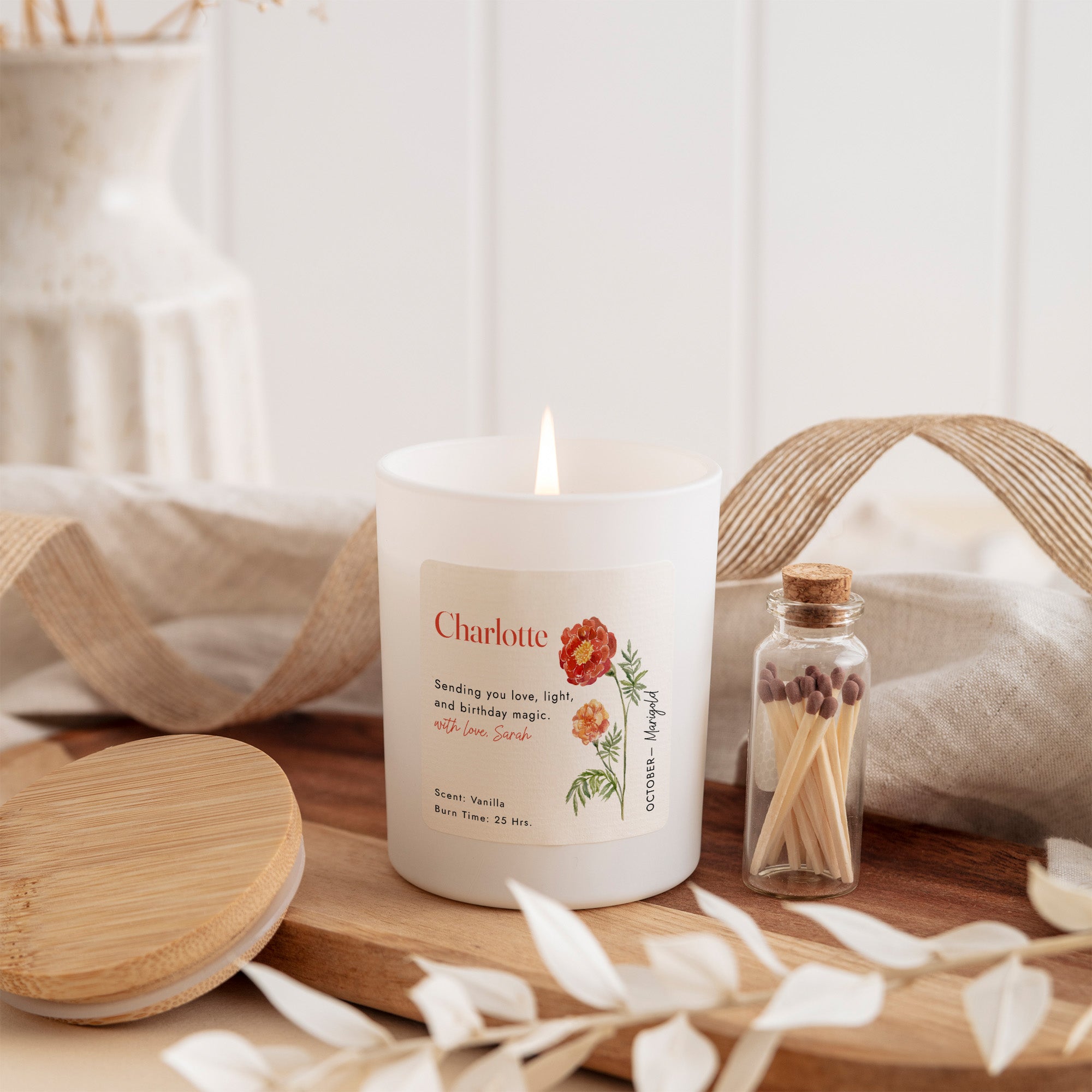 May Birth Flower Personalized Soy Candle Gift for Her Birthday Lily of Valley Floral Present, Comes with Matches Free Gift Wrap