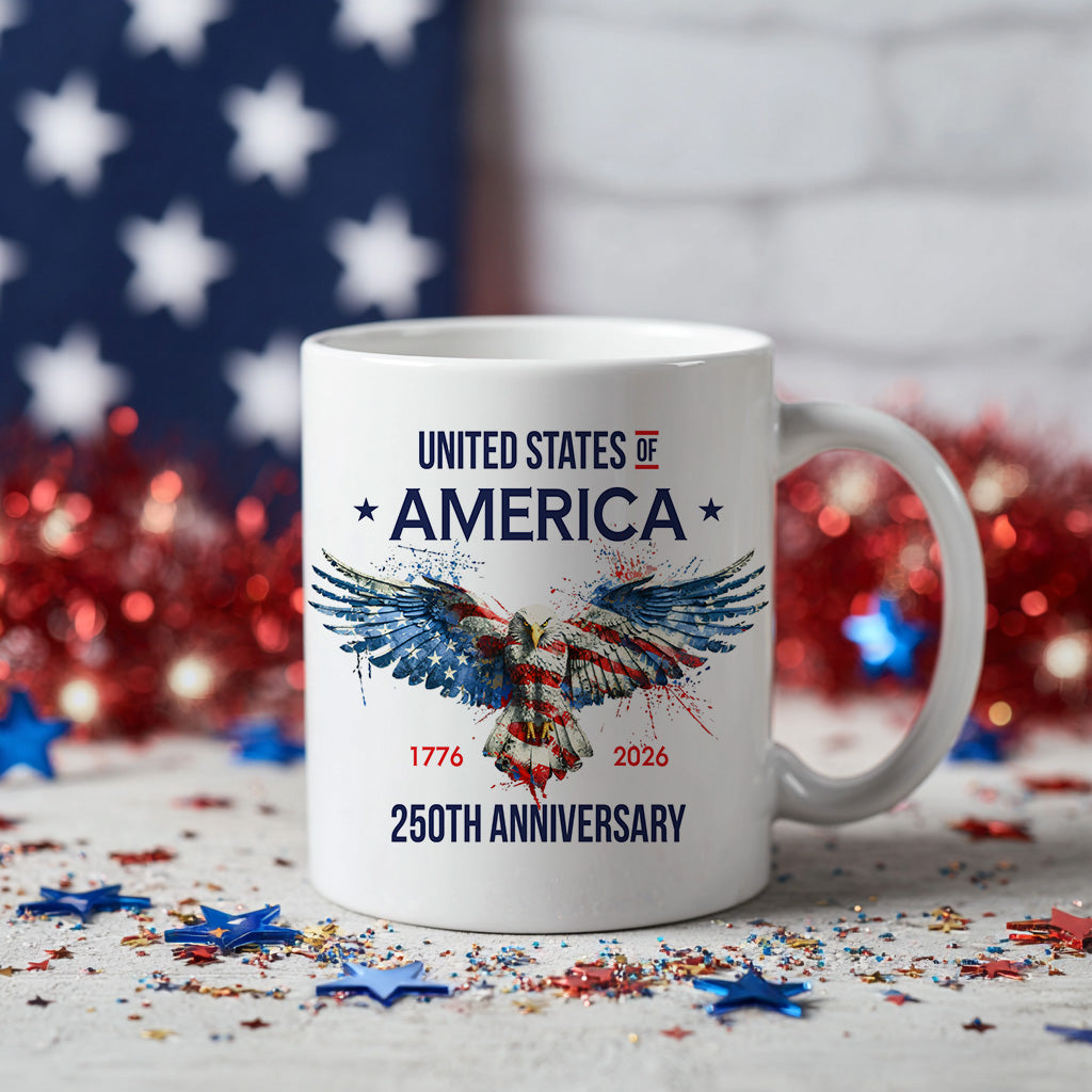 United States 250th Anniversary Mug, Patriotic Eagle Coffee Cup for America Freedom Celebration, USA Keepsake Gift