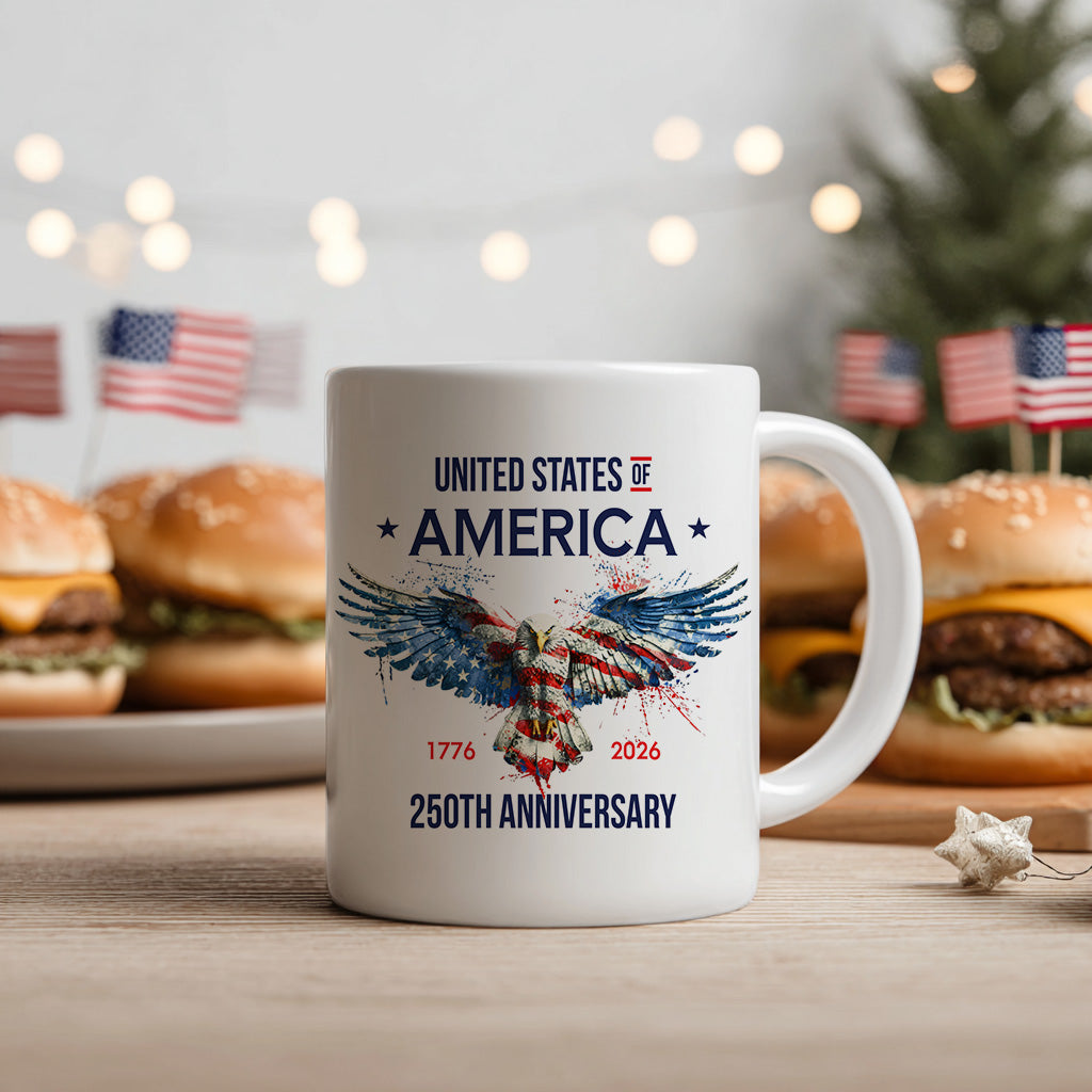 United States 250th Anniversary Mug, Patriotic Eagle Coffee Cup for America Freedom Celebration, USA Keepsake Gift