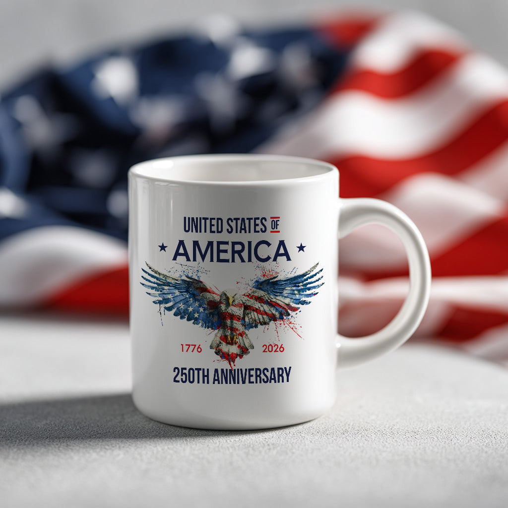 United States 250th Anniversary Mug, Patriotic Eagle Coffee Cup for America Freedom Celebration, USA Keepsake Gift