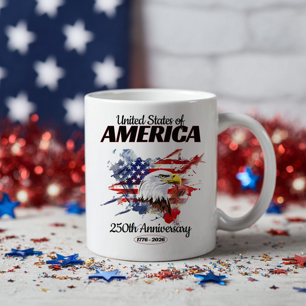 America 250th Anniversary Mug, Patriotic Eagle and Flag Coffee Cup for Fourth of July, 1776 2026 USA Gift