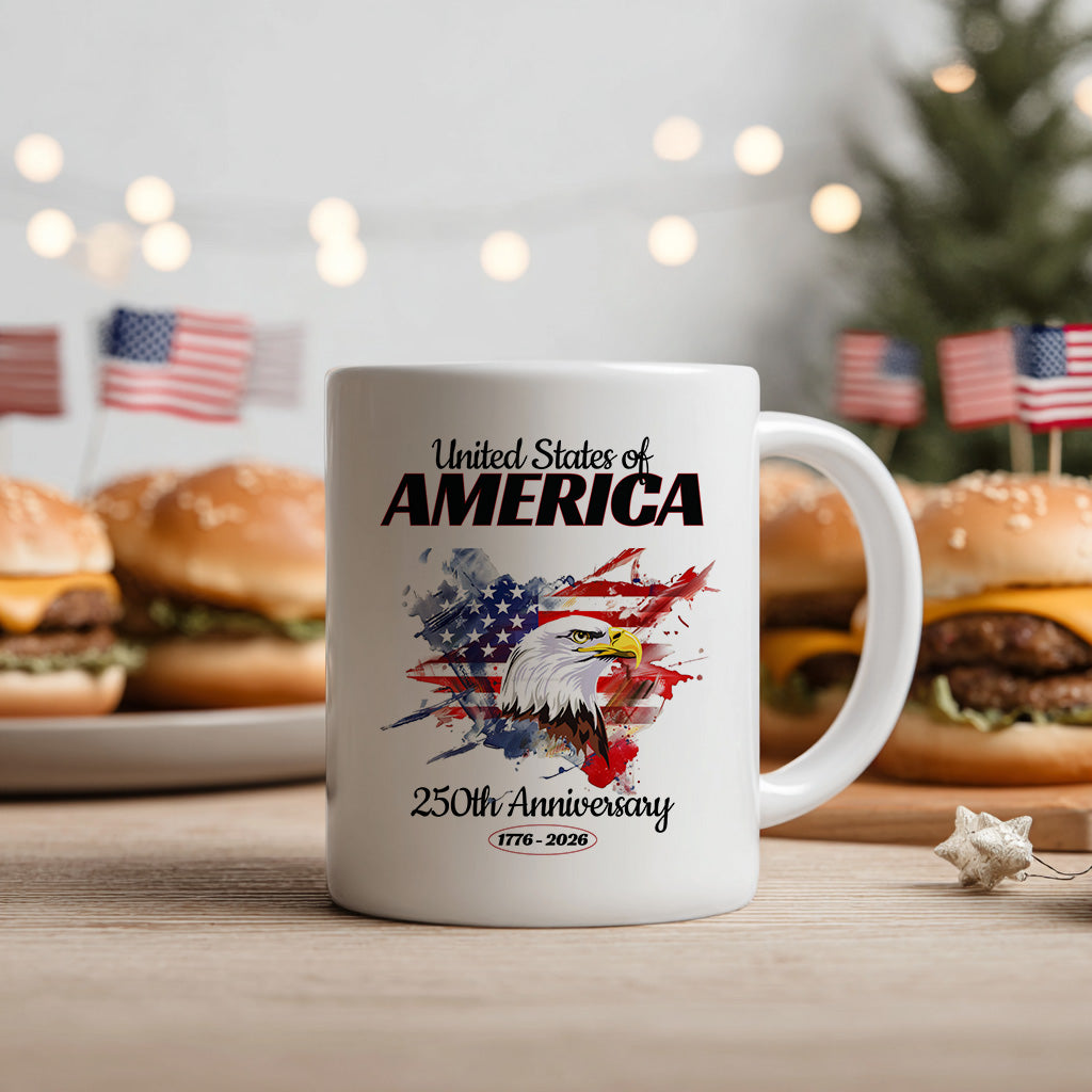 America 250th Anniversary Mug, Patriotic Eagle and Flag Coffee Cup for Fourth of July, 1776 2026 USA Gift