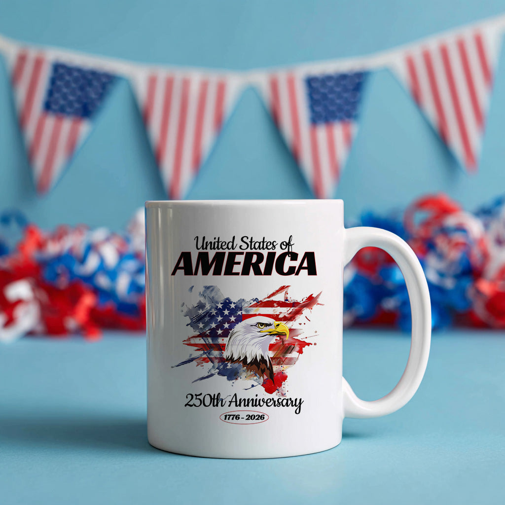 America 250th Anniversary Mug, Patriotic Eagle and Flag Coffee Cup for Fourth of July, 1776 2026 USA Gift