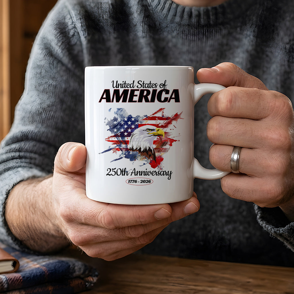 America 250th Anniversary Mug, Patriotic Eagle and Flag Coffee Cup for Fourth of July, 1776 2026 USA Gift