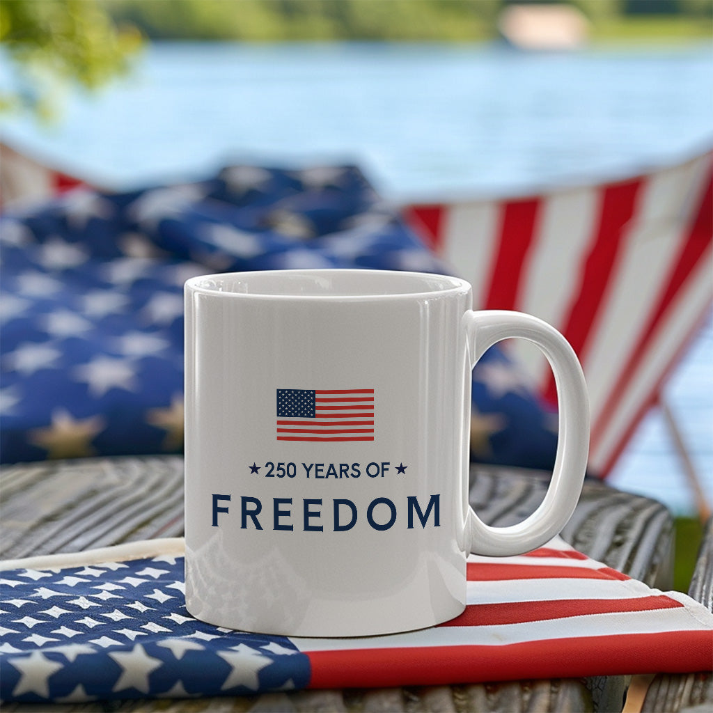 250 Years of Freedom Mug, Minimalist American Flag Coffee Cup for USA Anniversary, Patriotic Fourth of July Gift