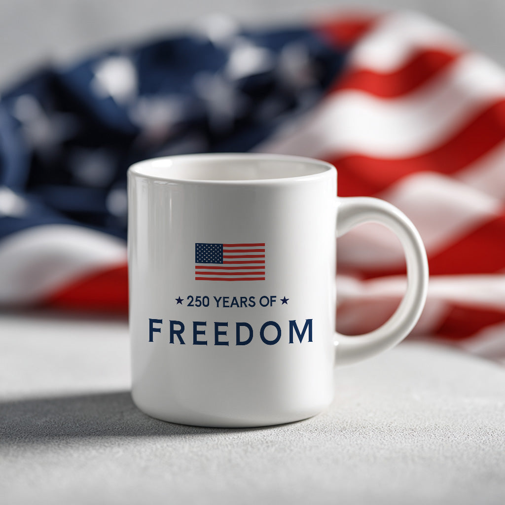 250 Years of Freedom Mug, Minimalist American Flag Coffee Cup for USA Anniversary, Patriotic Fourth of July Gift