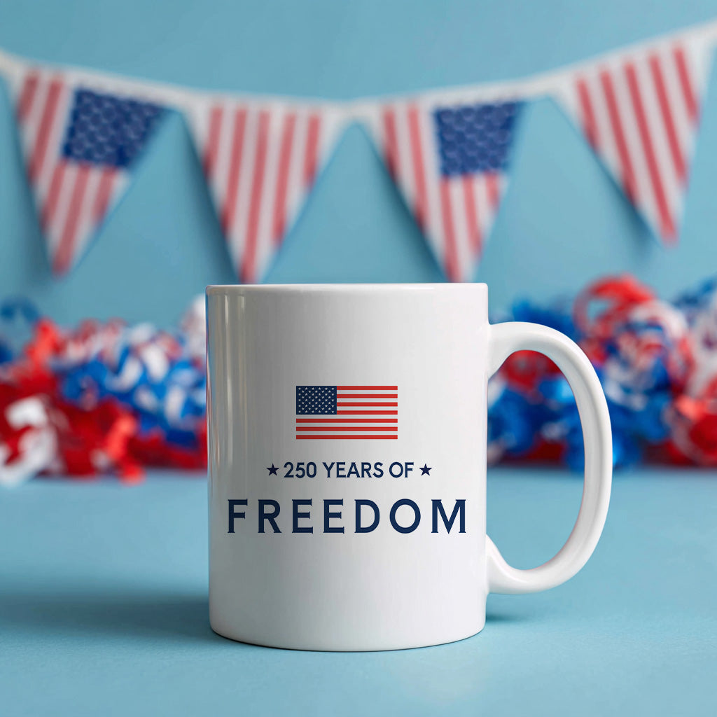 250 Years of Freedom Mug, Minimalist American Flag Coffee Cup for USA Anniversary, Patriotic Fourth of July Gift