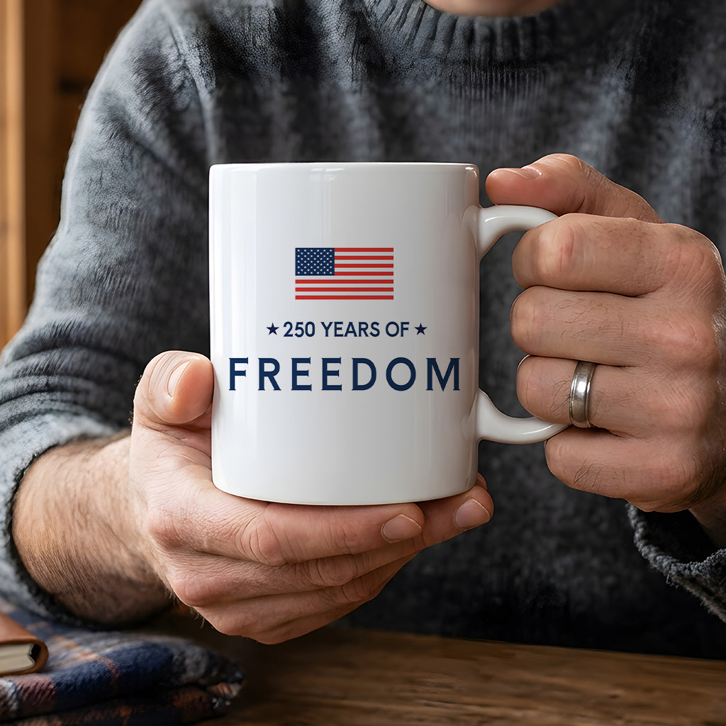 250 Years of Freedom Mug, Minimalist American Flag Coffee Cup for USA Anniversary, Patriotic Fourth of July Gift